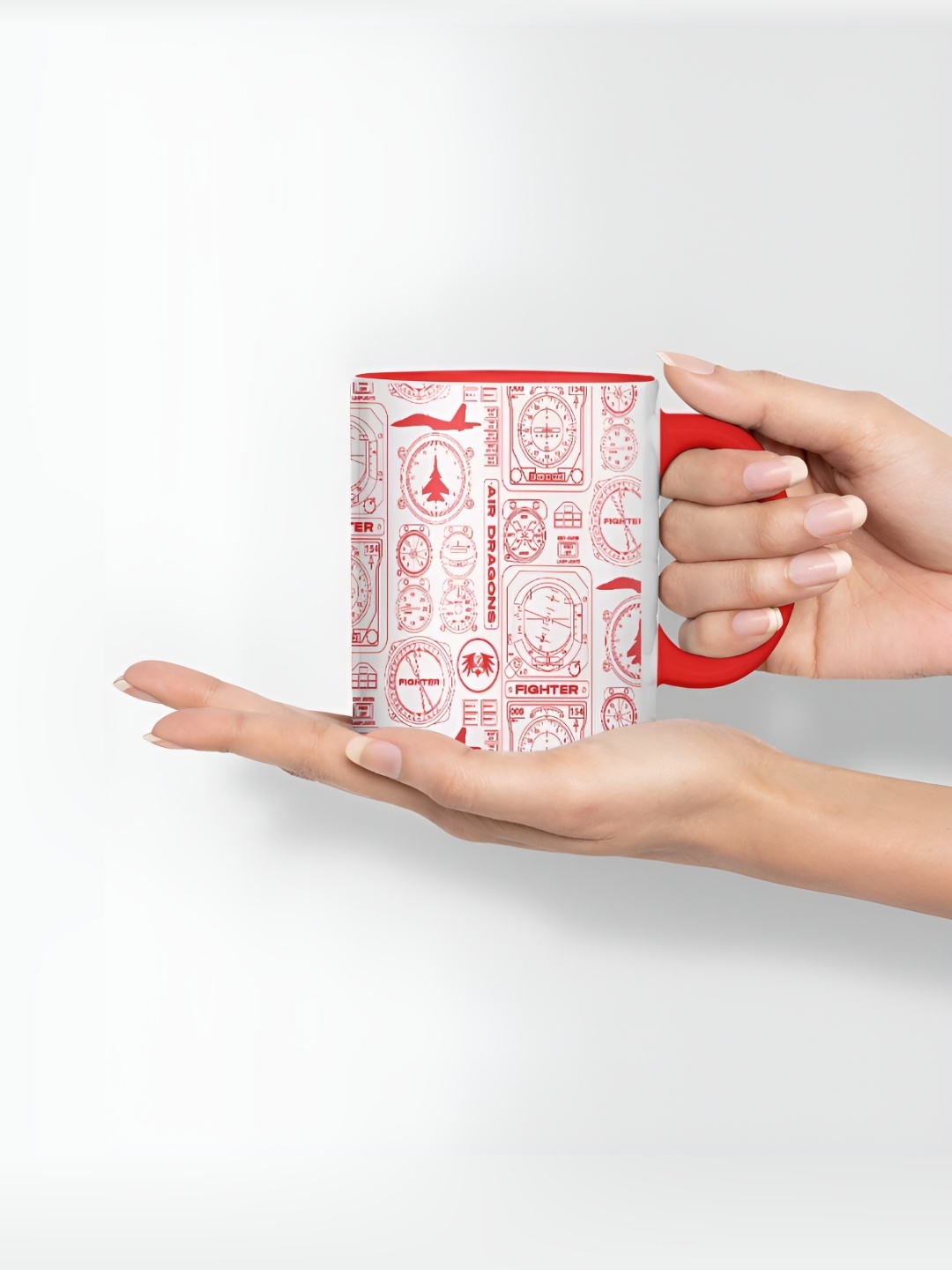 

macmerise White & Red Printed Ceramic Glossy Cups Set of Cups and Mugs
