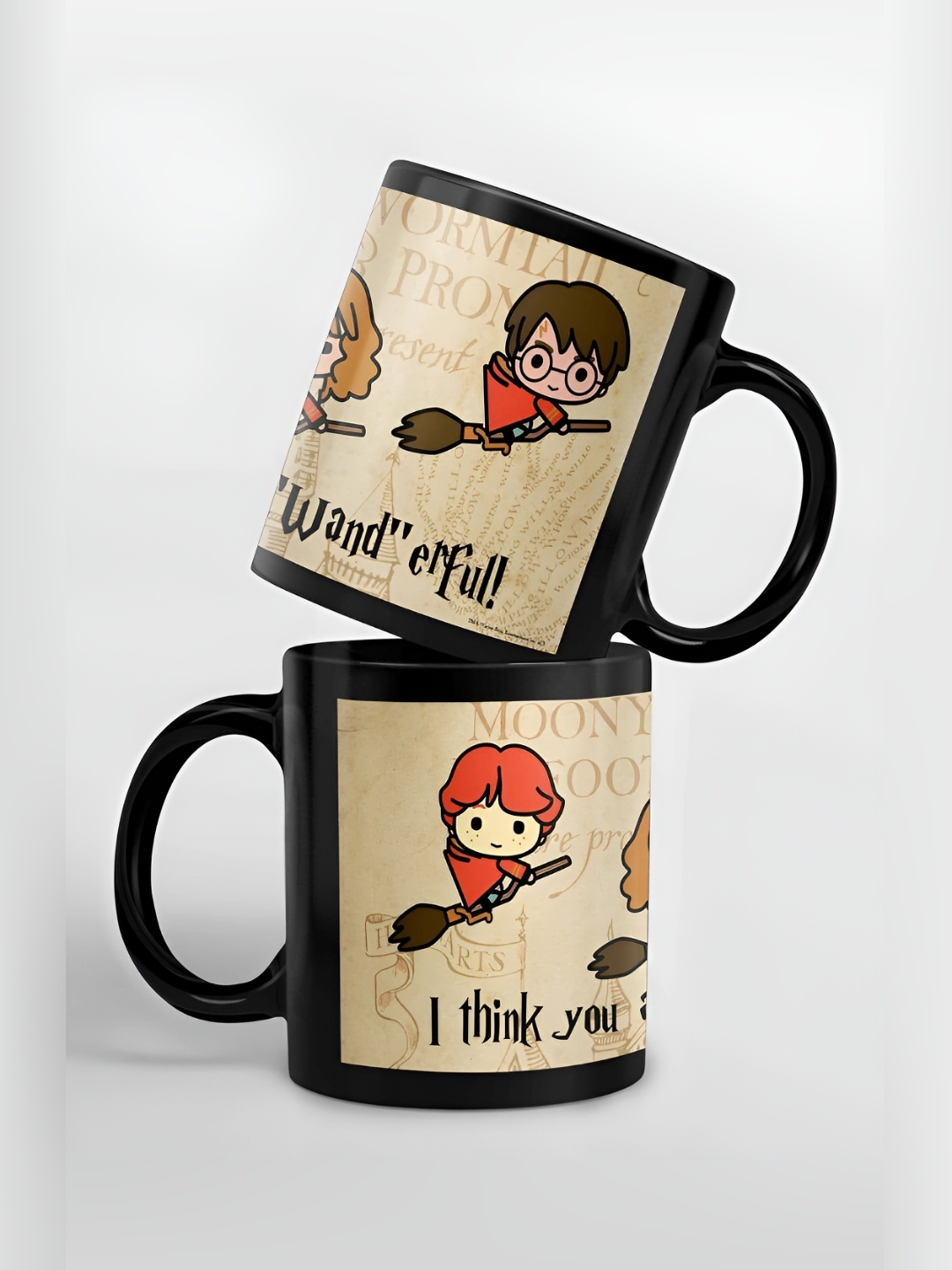 

macmerise Beige & Black Printed Ceramic Glossy Mug 325 ml