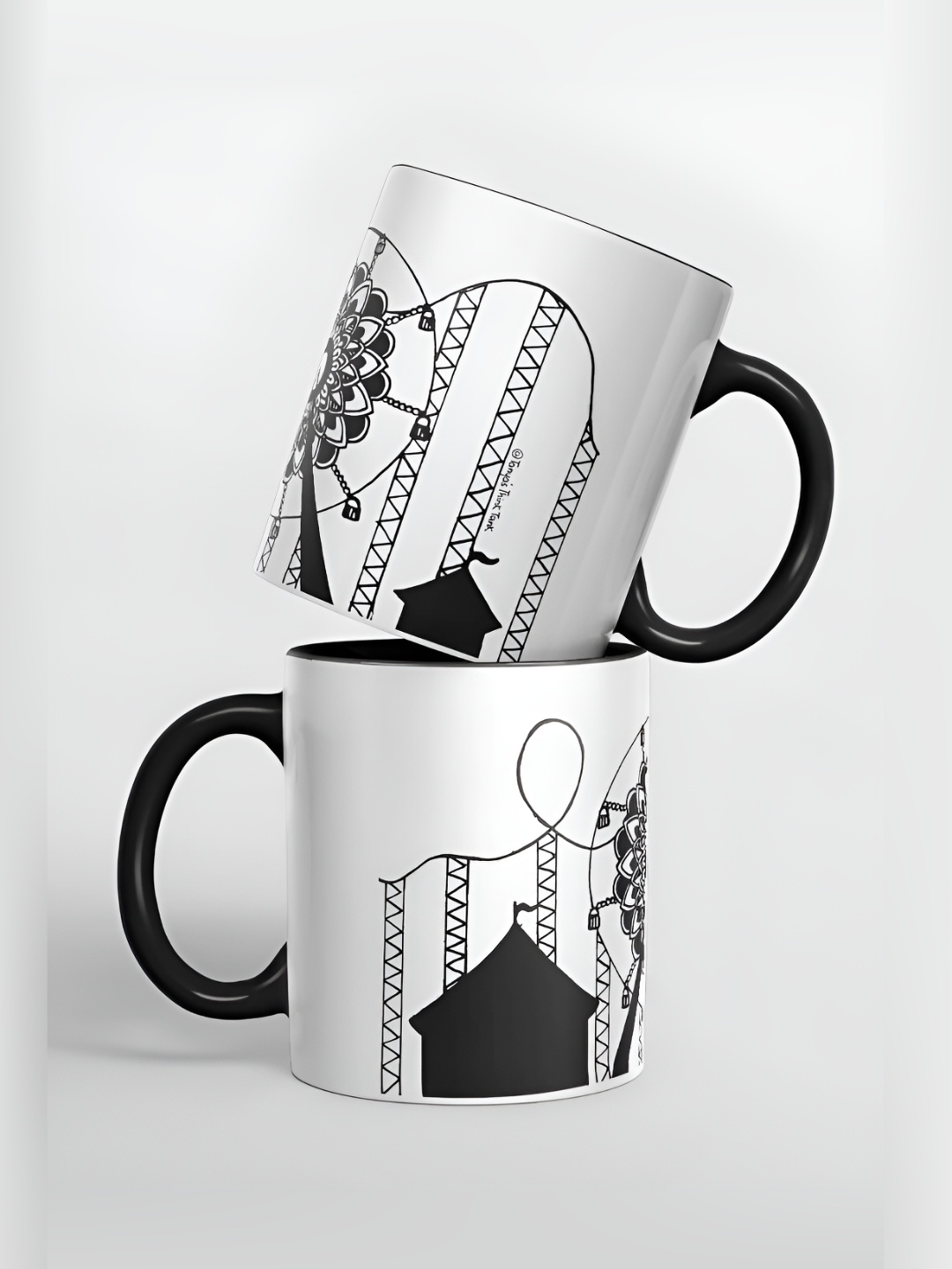 

macmerise White & Black Printed Glossy Dishwasher Safe Mugs 325 ml