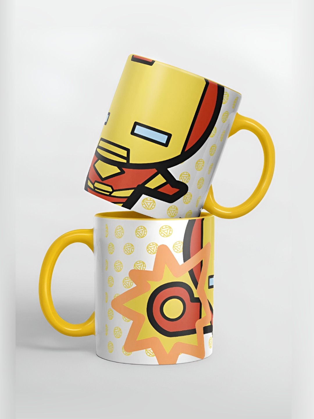 

macmerise White & Yellow Printed Ceramic Glossy Mugs 325 ml