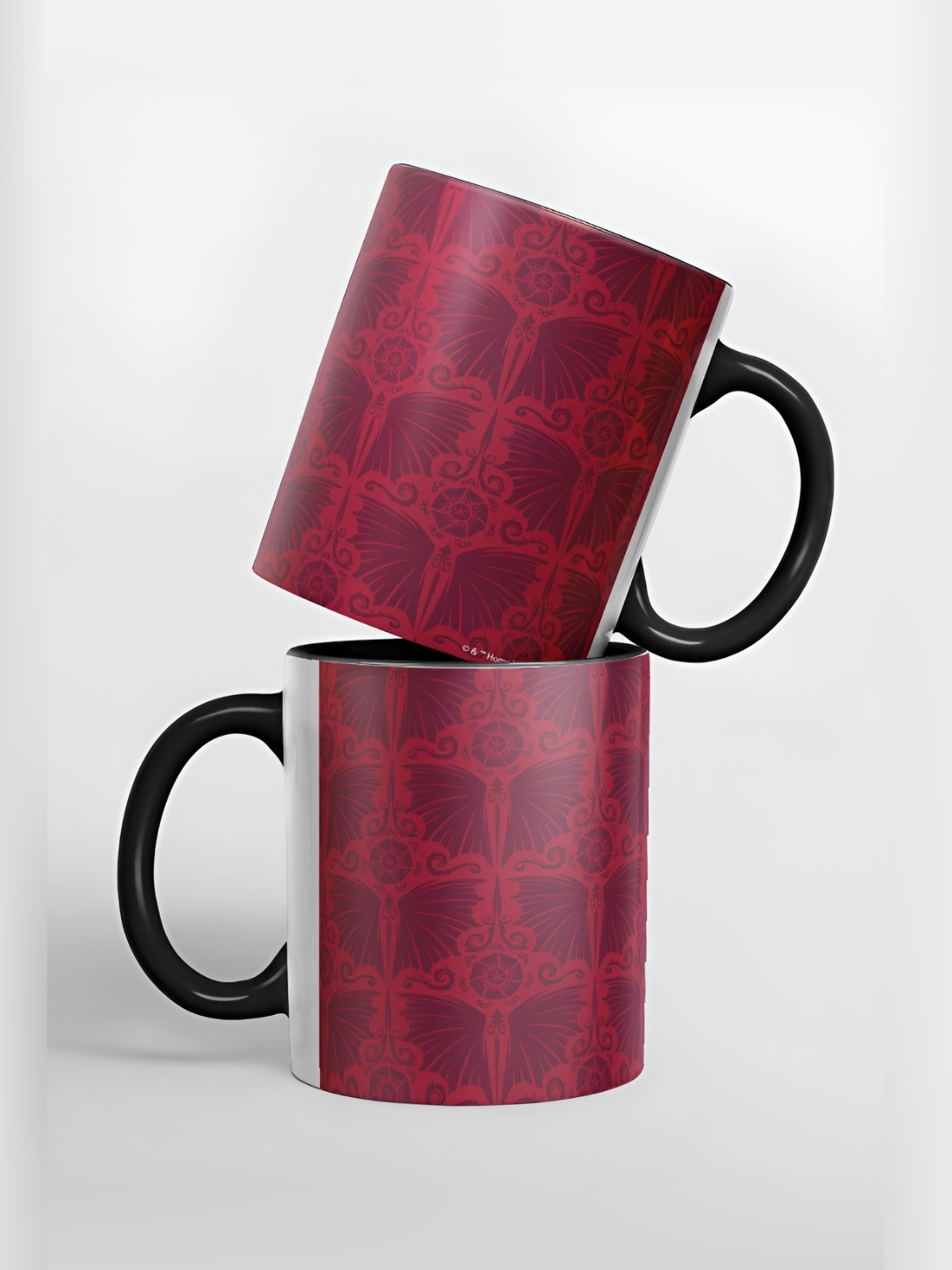 

macmerise Maroon & Black Printed Ceramic Glossy Mugs 325 ml