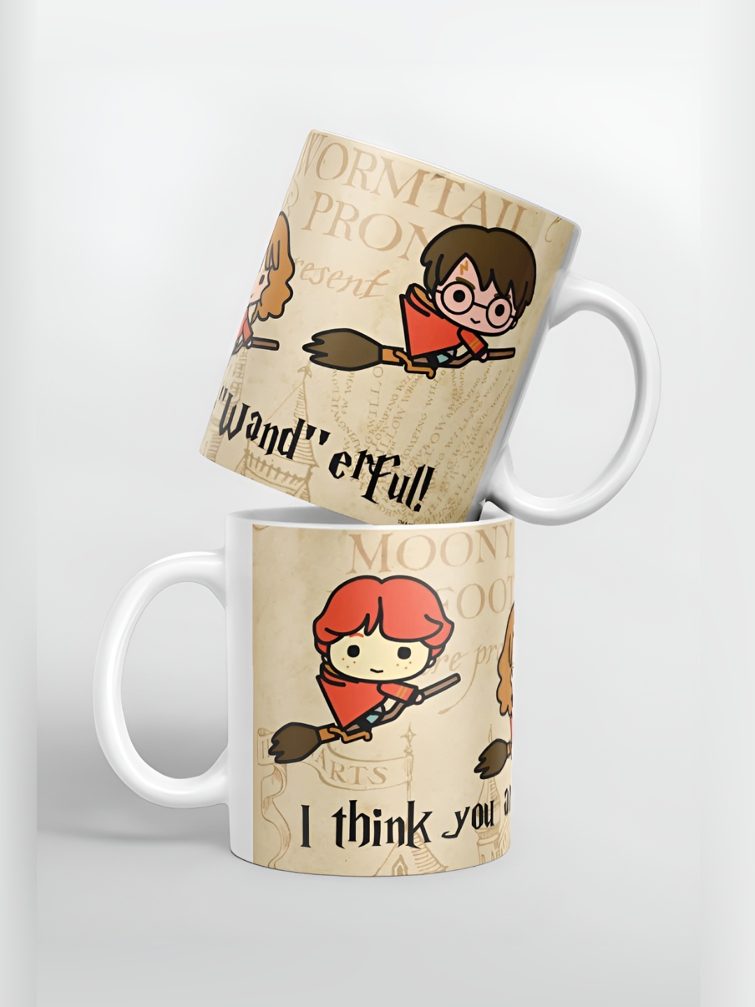 

macmerise Beige & Orange Text Printed Ceramic Easy to Clean Glossy Mugs 325 ml
