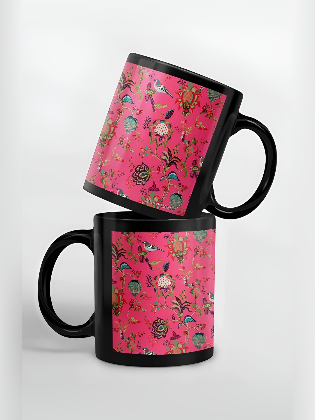 

macmerise Pink & Green Floral Printed Ceramic Glossy Mug 325 ml