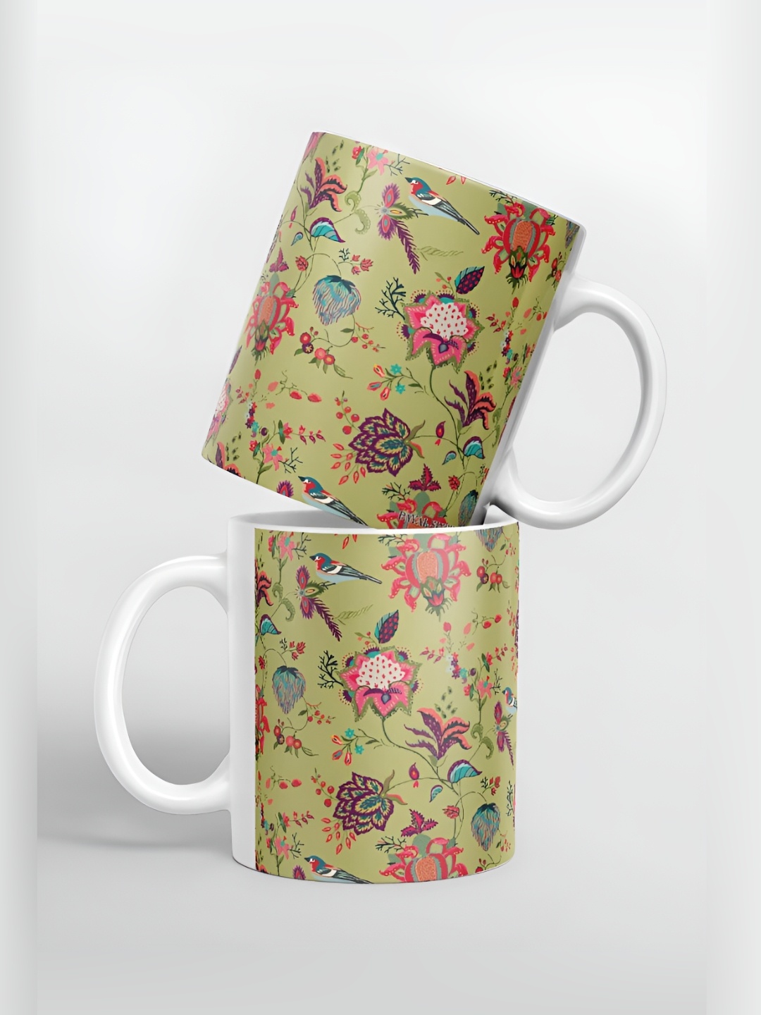 

macmerise Green & Red Floral Printed Ceramic Glossy Finished Mug 325 ml