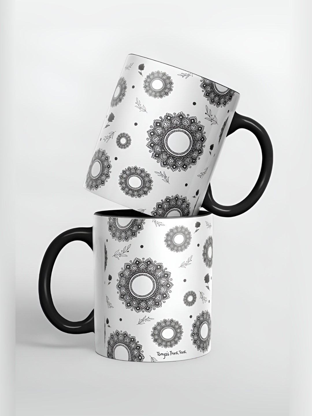 

macmerise White & Black Ethnic Motifs Printed Ceramic Glossy Mug 325 ml
