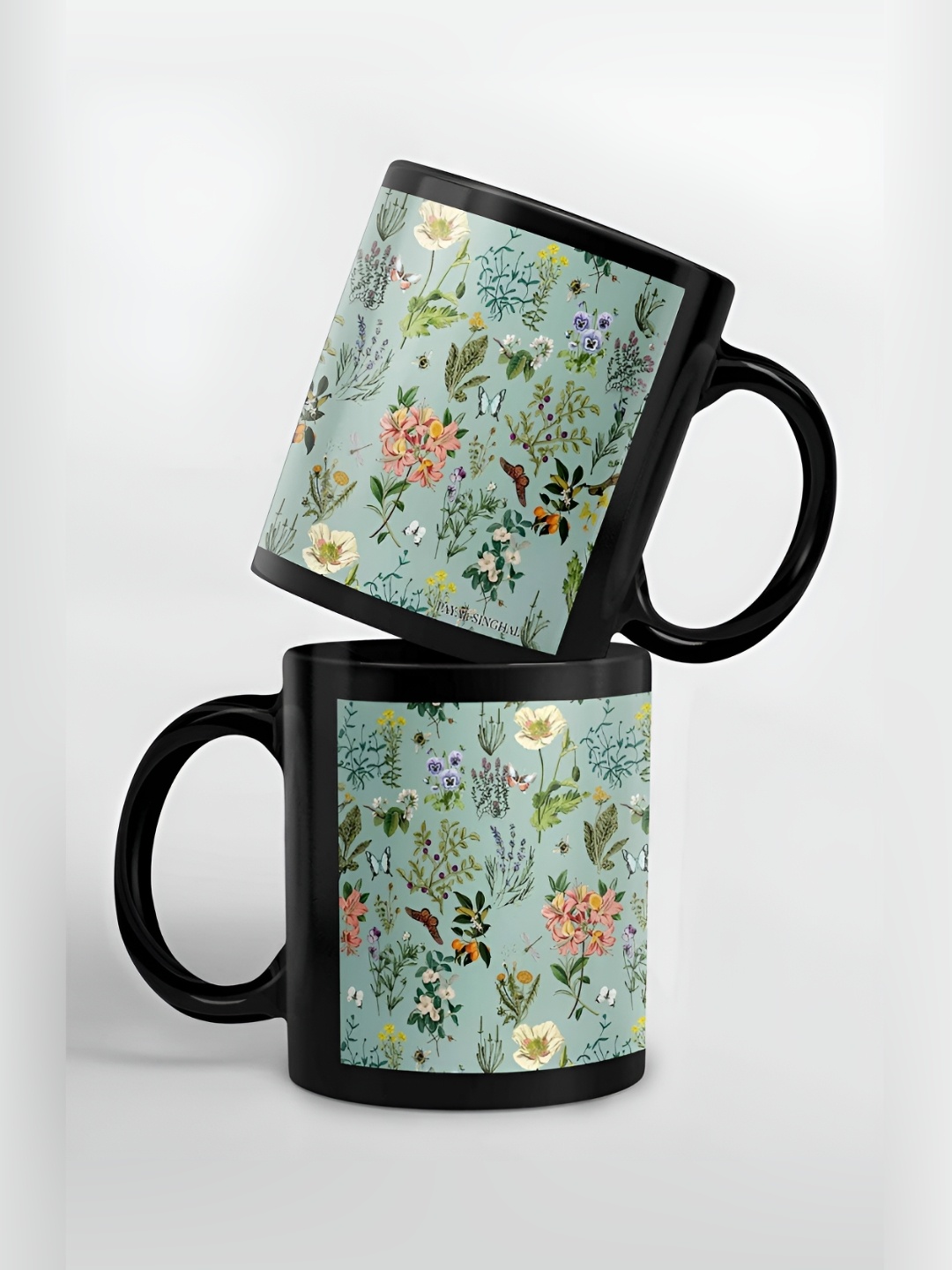 

macmerise Green & Orange Floral Printed Ceramic Glossy Mug 325 ml