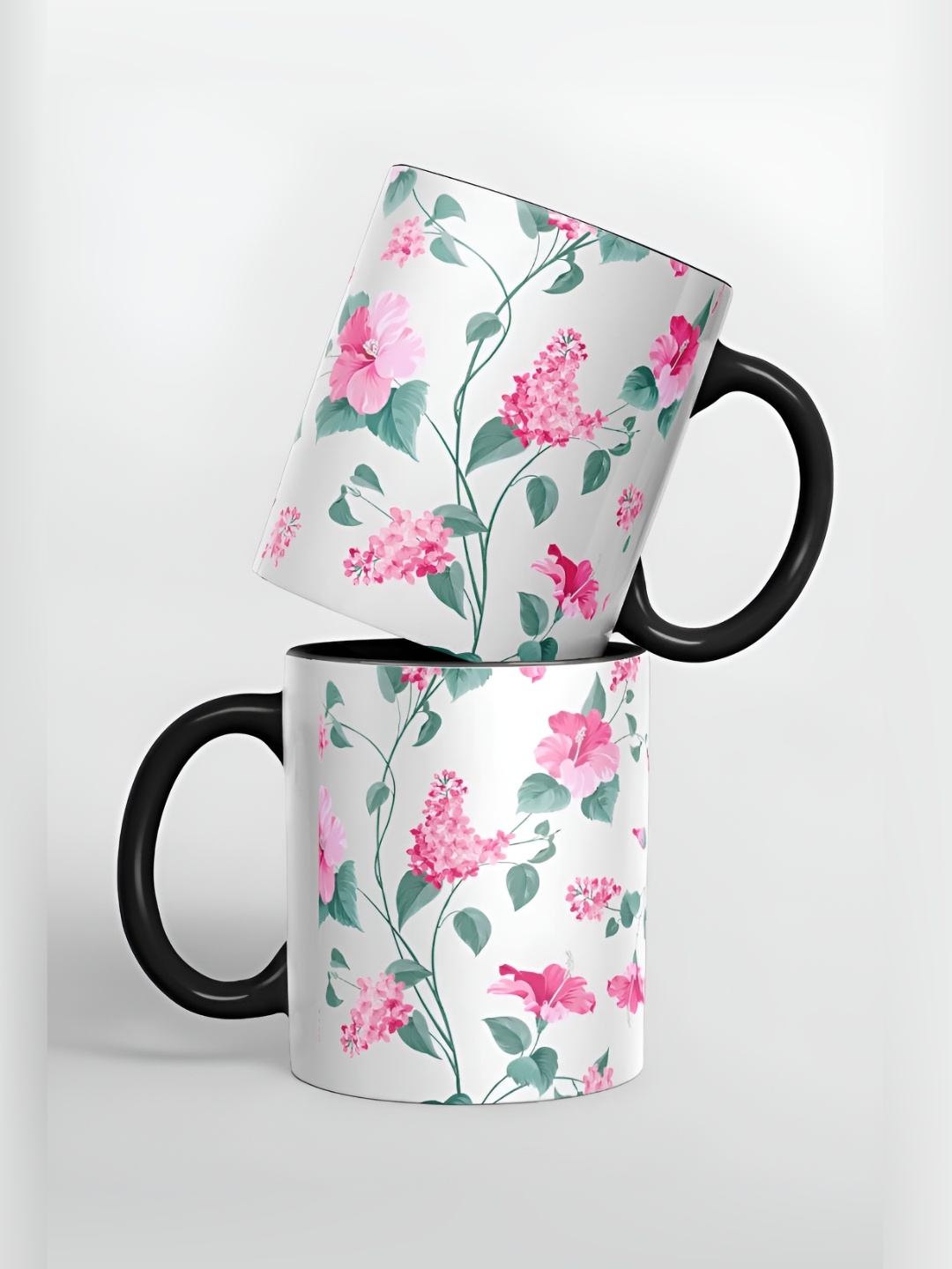 

macmerise White & Pink Floral Printed Ceramic Glossy Finished Mug 325 ml