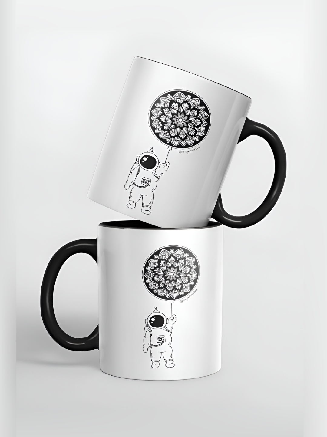 

macmerise White & Black Printed Ceramic Easy to Clean Glossy Mugs 325 ml
