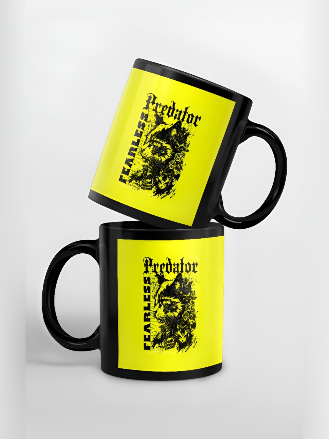 

macmerise Black & Yellow Graphic Printed Ceramic Glossy Mug 325 ml