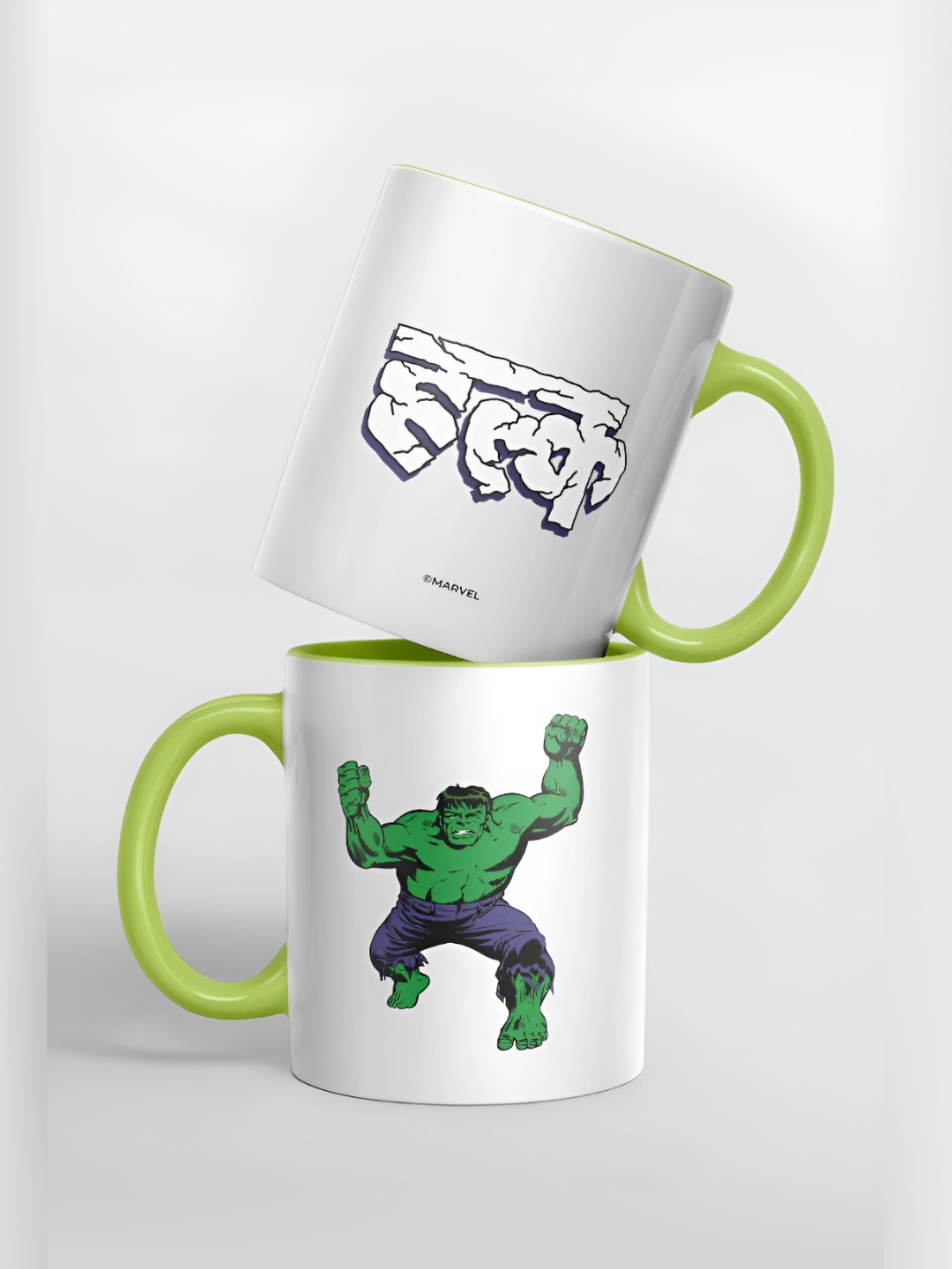 

macmerise White & Green Printed Ceramic Glossy Mugs 325 ml
