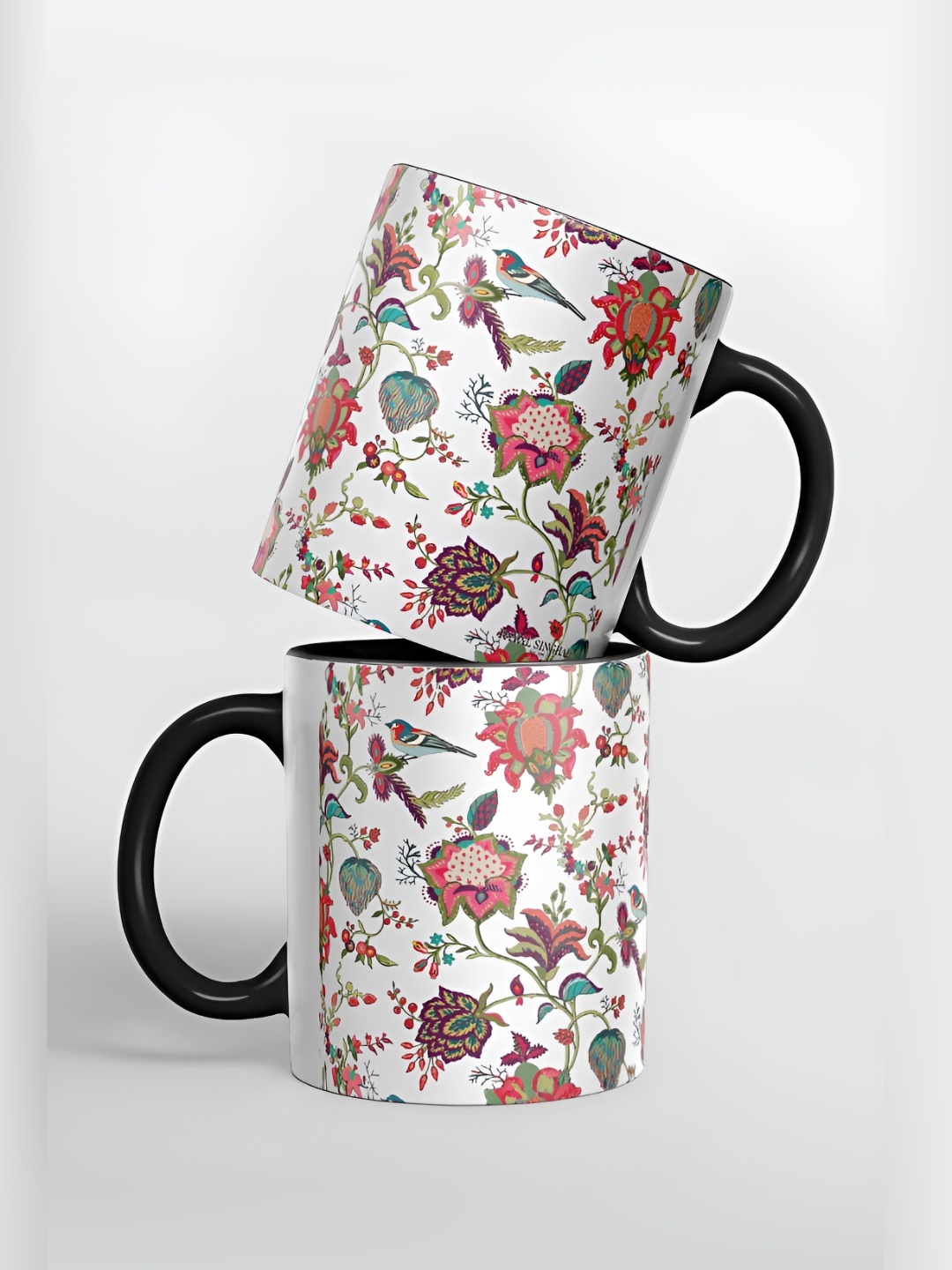 

macmerise White & Red Floral Printed Ceramic Glossy Mugs 325 ml