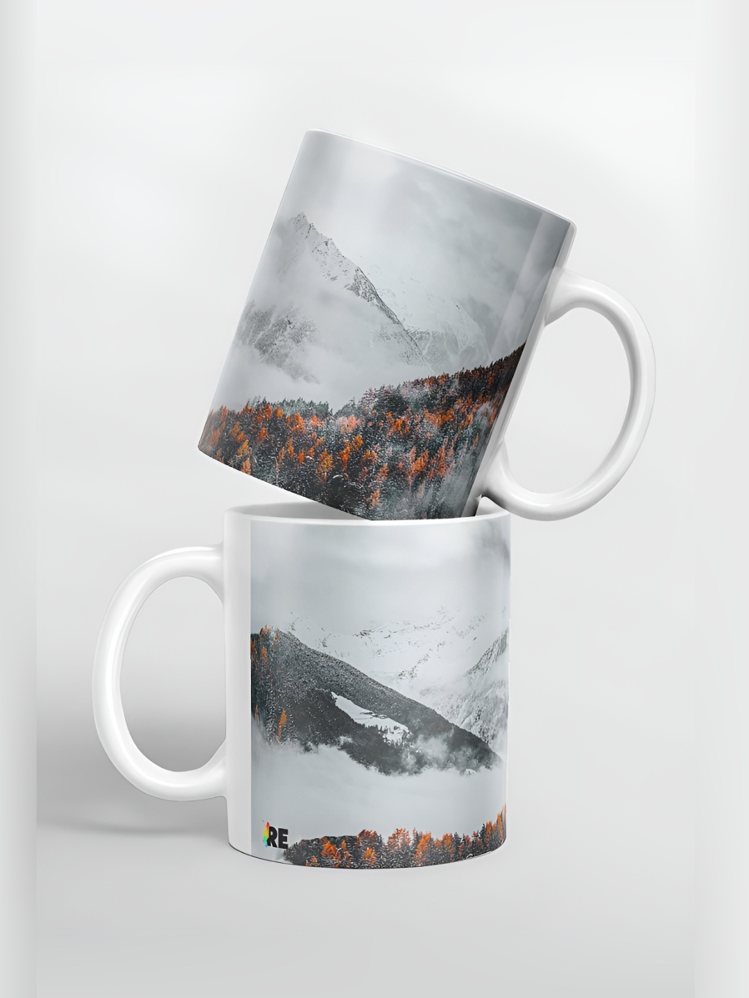 

macmerise White & Grey Printed Ceramic Glossy Mug 325 ml