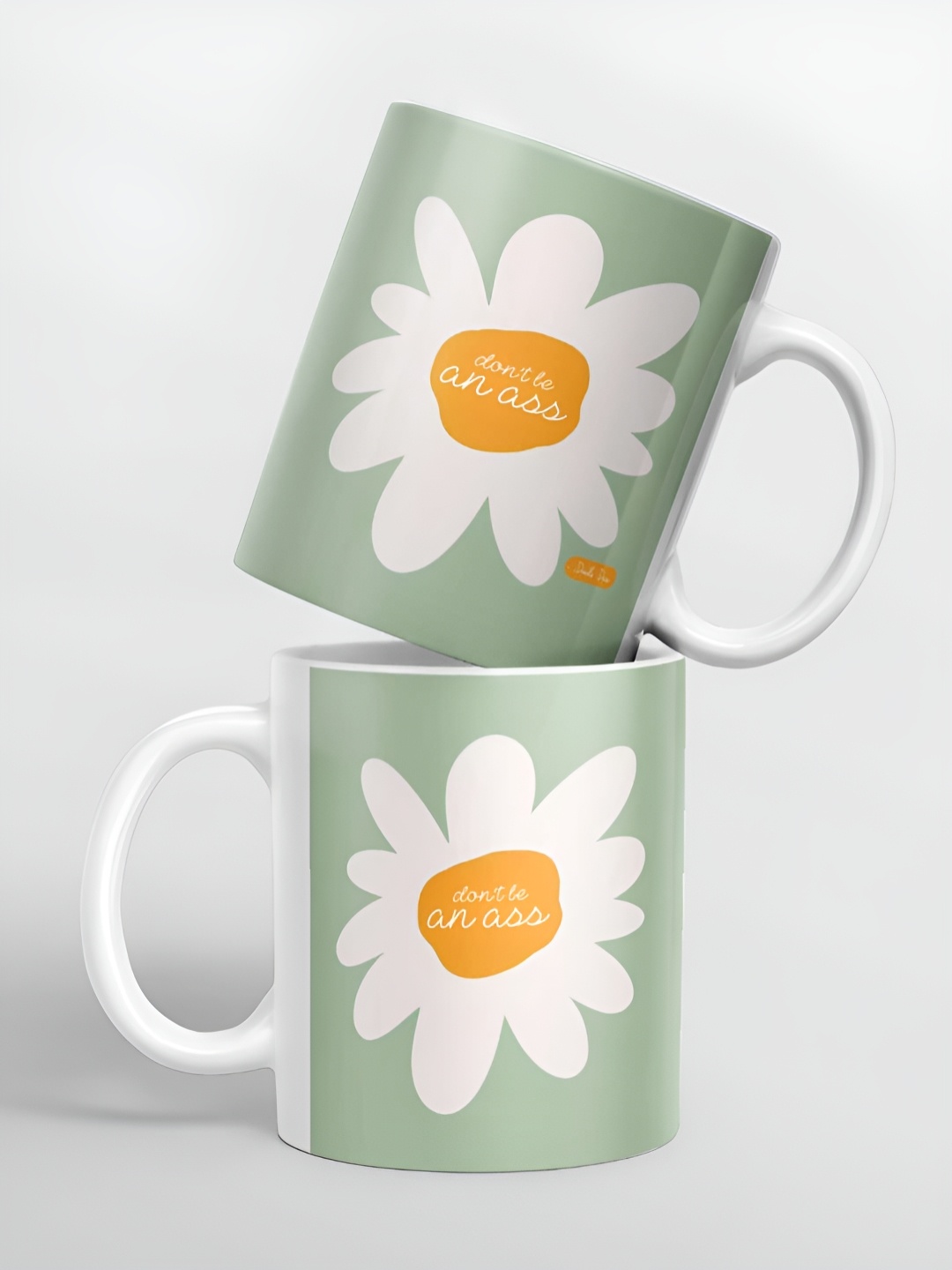 

macmerise White & Green Floral Printed Ceramic Glossy Mug 325 ml