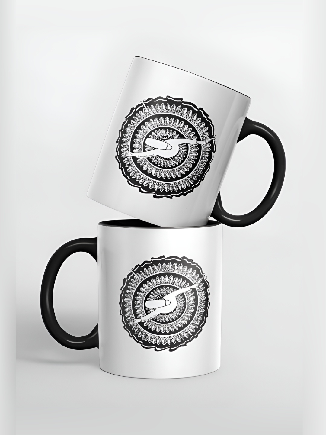 

macmerise White & Black Printed Ceramic Easy to Clean Glossy Mugs 325 ml