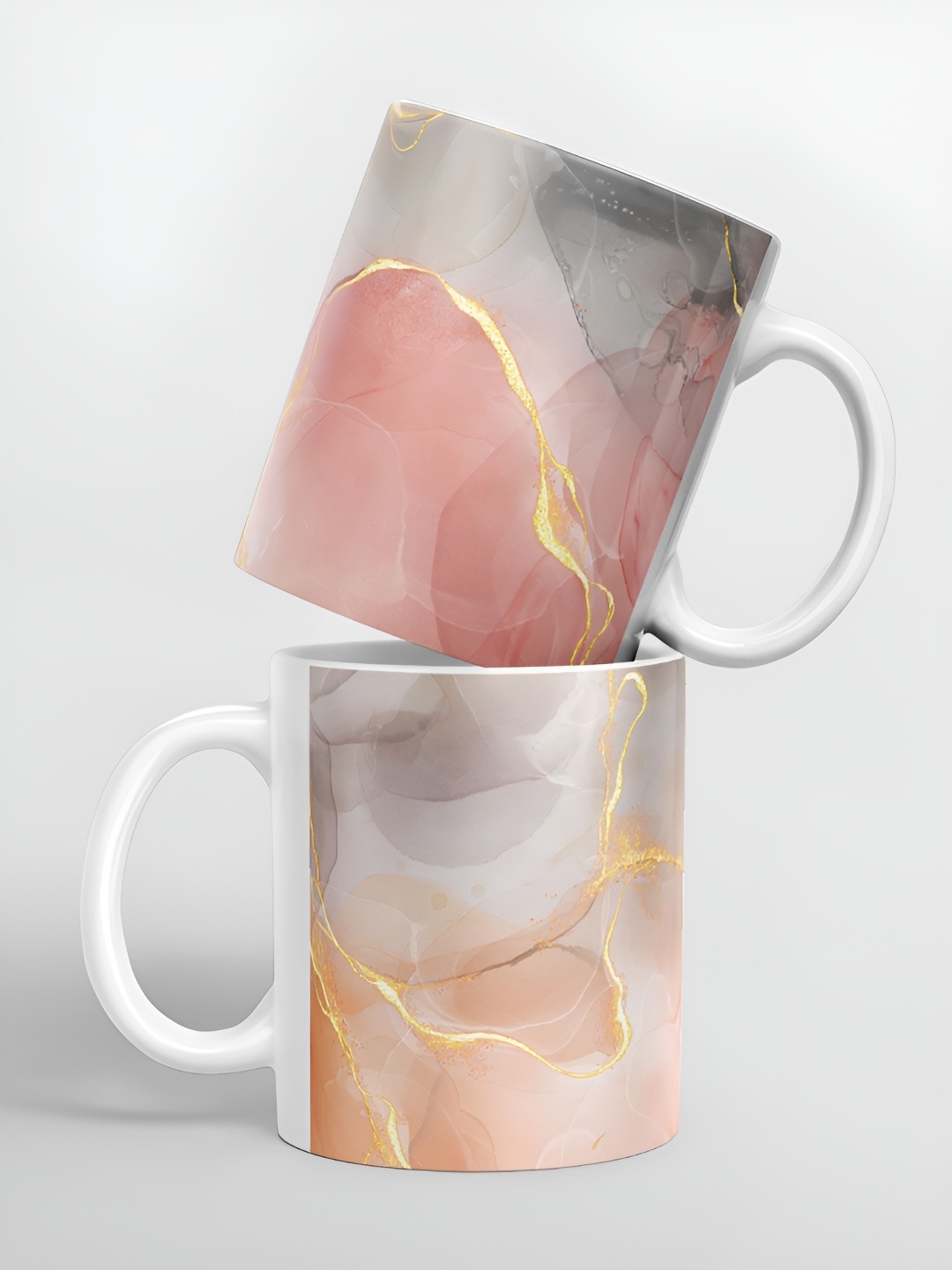 

macmerise White & Pink Abstract Printed Ceramic Glossy Mug 325 ml