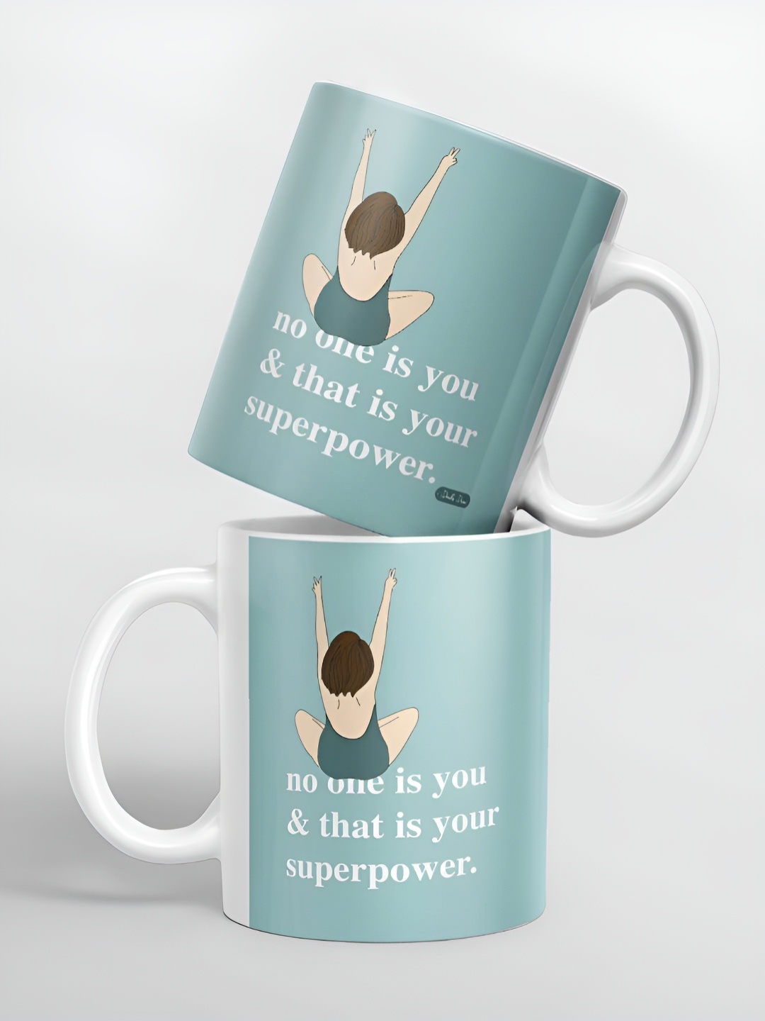

macmerise White & Blue Typography Printed Ceramic Glossy Mug 325 ml