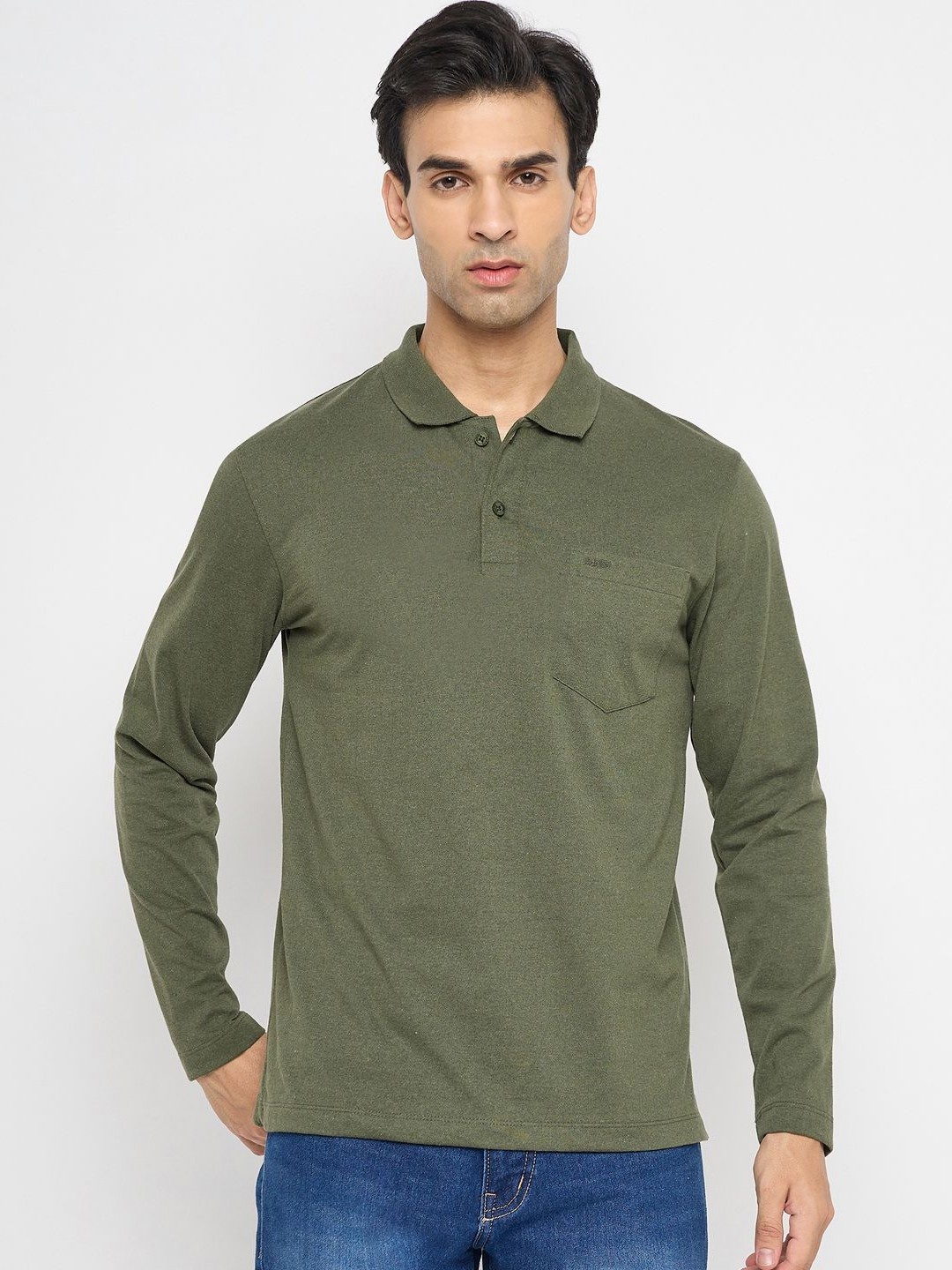 

Adobe Men Polo Collar Pockets T-shirt, Olive