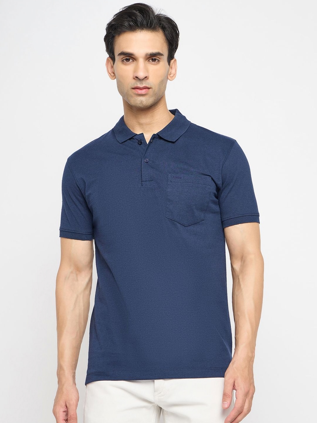 

Adobe Men Polo Collar Pockets T-shirt, Navy blue