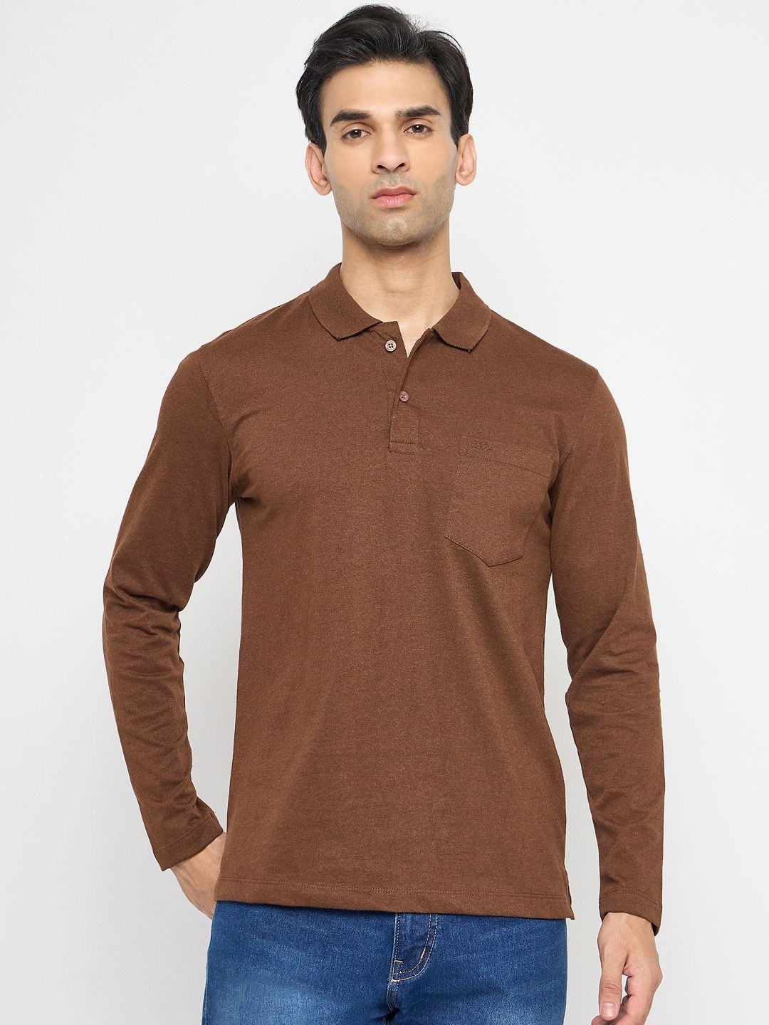 

Adobe Men Polo Collar Pockets T-shirt, Brown