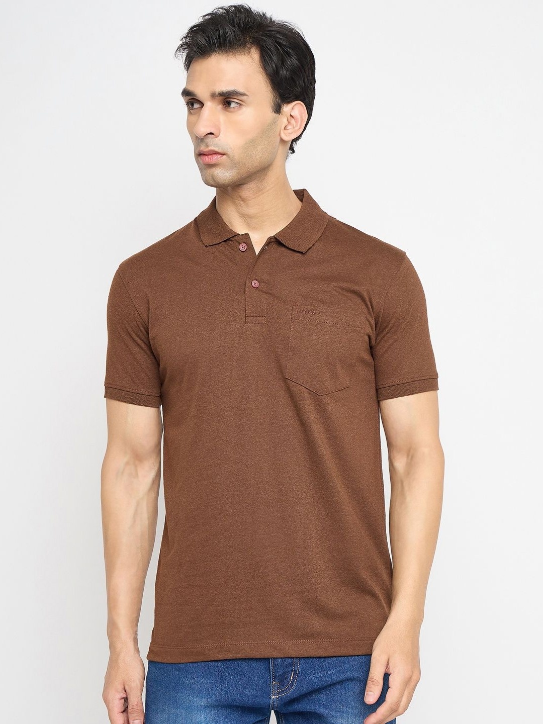 

Adobe Men Polo Collar Pockets T-shirt, Brown