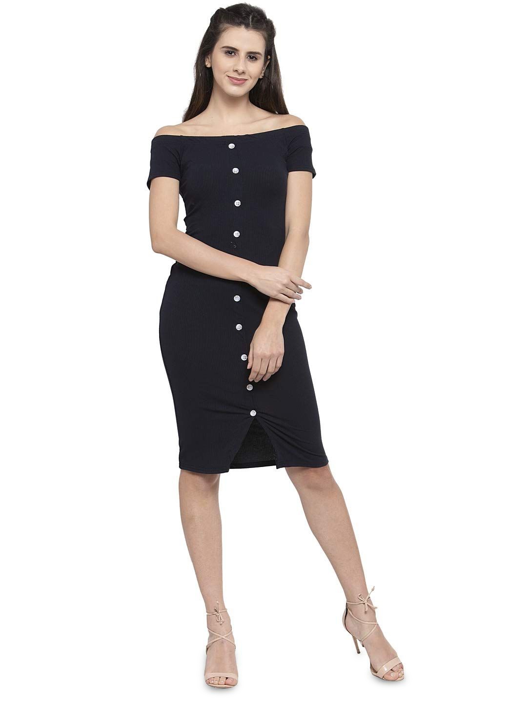 

Global Republic Off-Shoulder Short Sleeves Bodycon Dress, Black