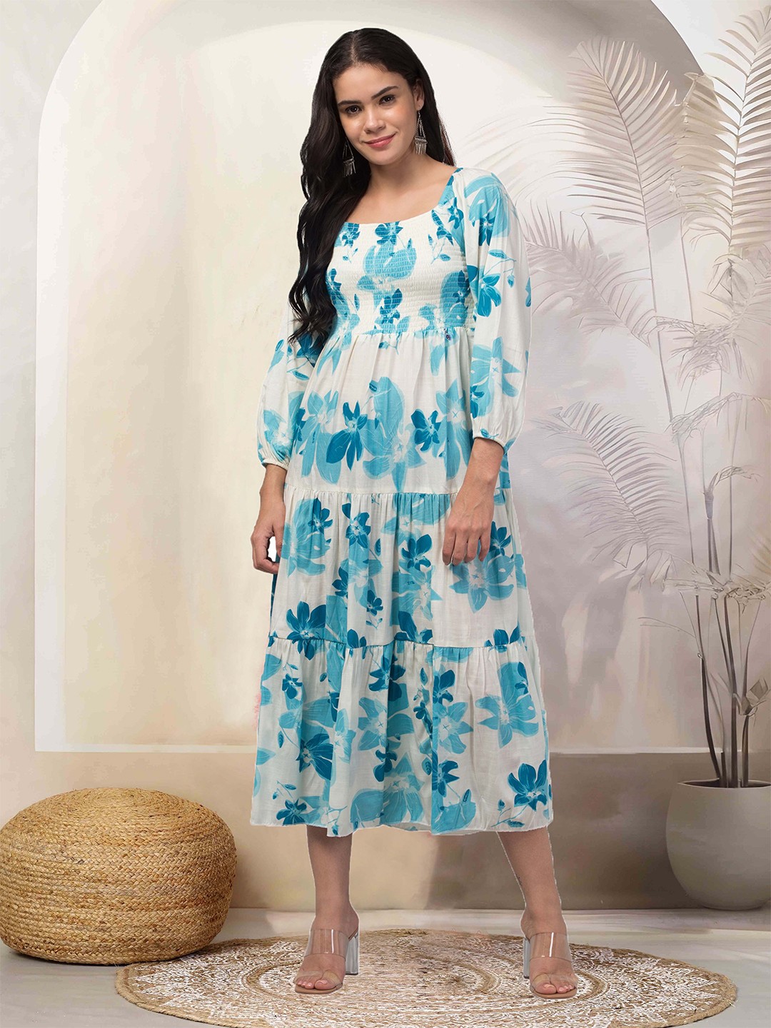 

Clora Creation Floral Printed Fit and Flare Midi Dress, White