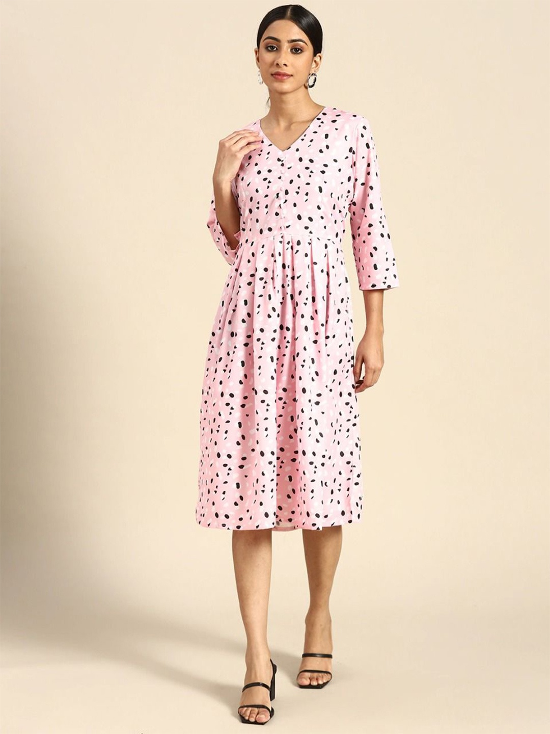 

Sangria Printed Crepe A-Line Dresses, Pink