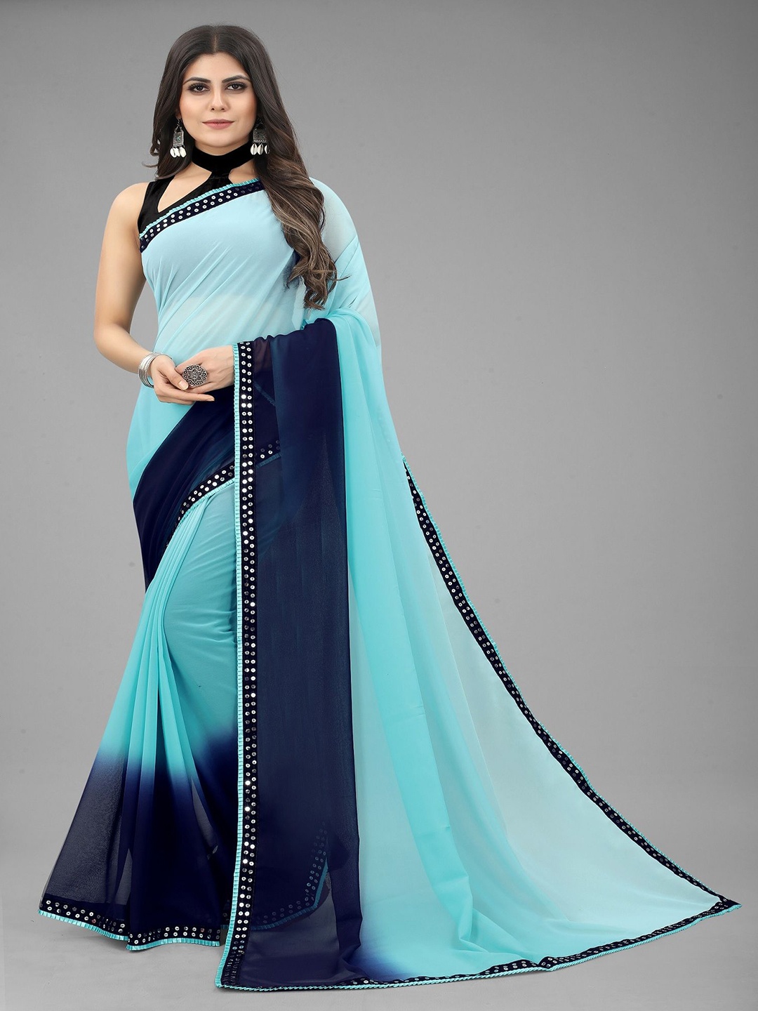

LADY SHOPI Embellished Ombre Dyed Sarees, Turquoise blue