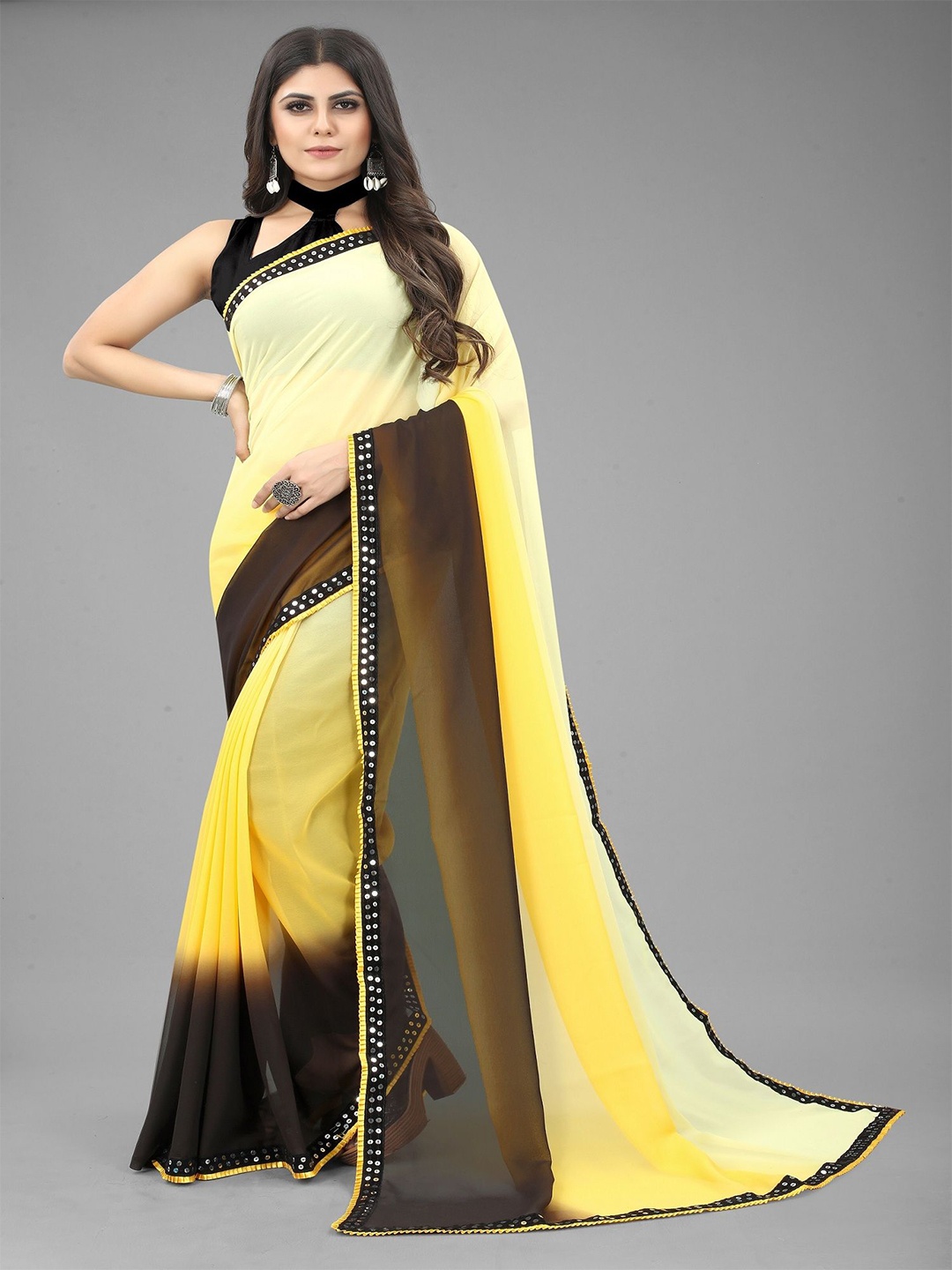 LADY SHOPI Embellished Sequinned Sarees, Yellow