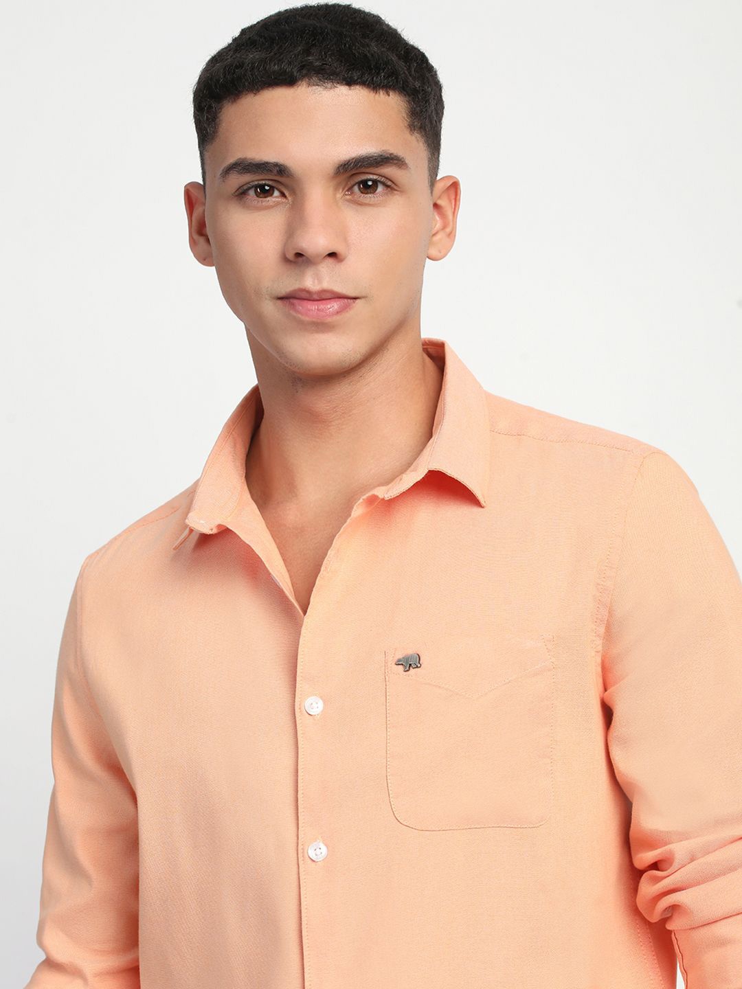 

THE BEAR HOUSE Men Solid Slim Fit Casual Shirt, Orange