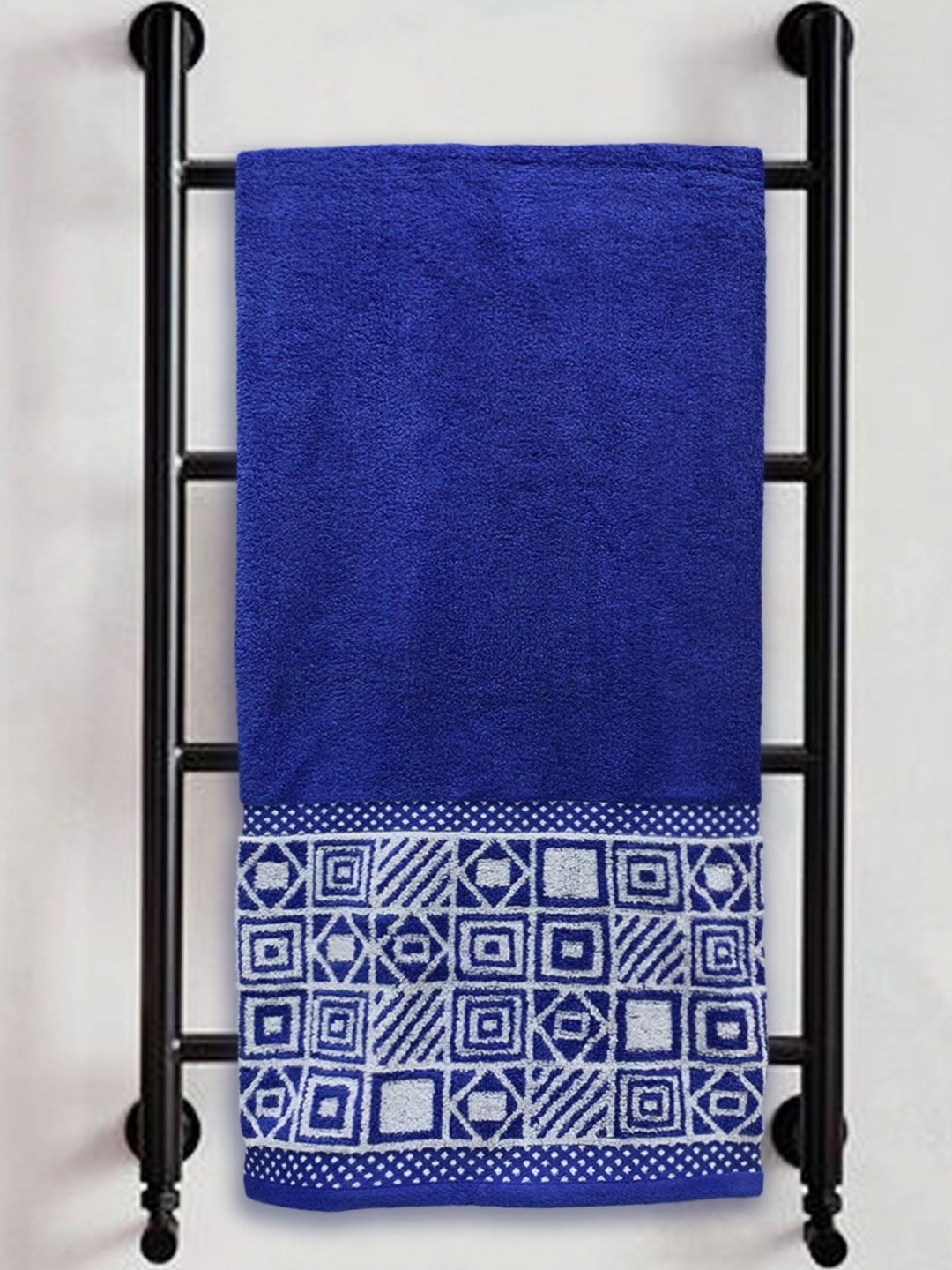 

Myntra Elegant Homes Blue & Grey Printed Pure Cotton 380 GSM Bath Towel
