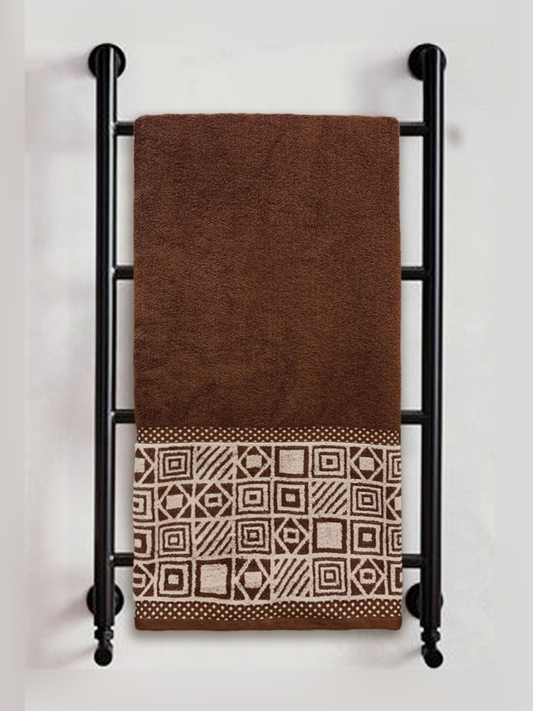 

Myntra Elegant Homes Coffee Brown & Beige Printed Pure Cotton 380 GSM Bath Towel