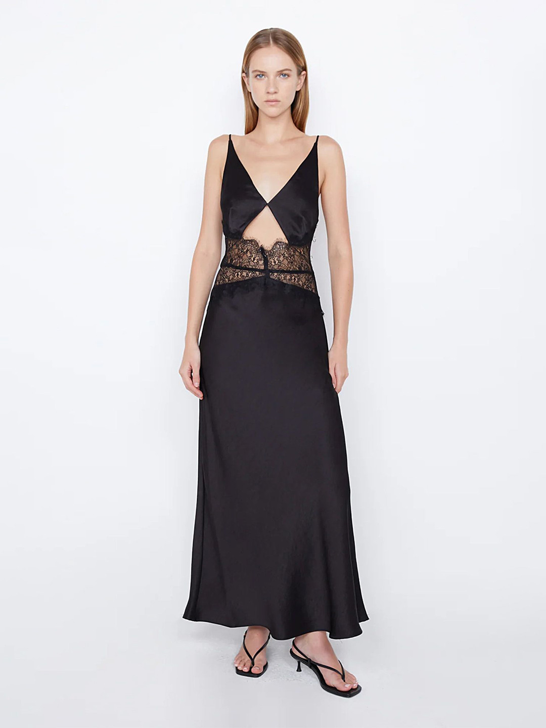 

LULU & SKY V-Neck Cut-out Lace Maxi Dress, Black