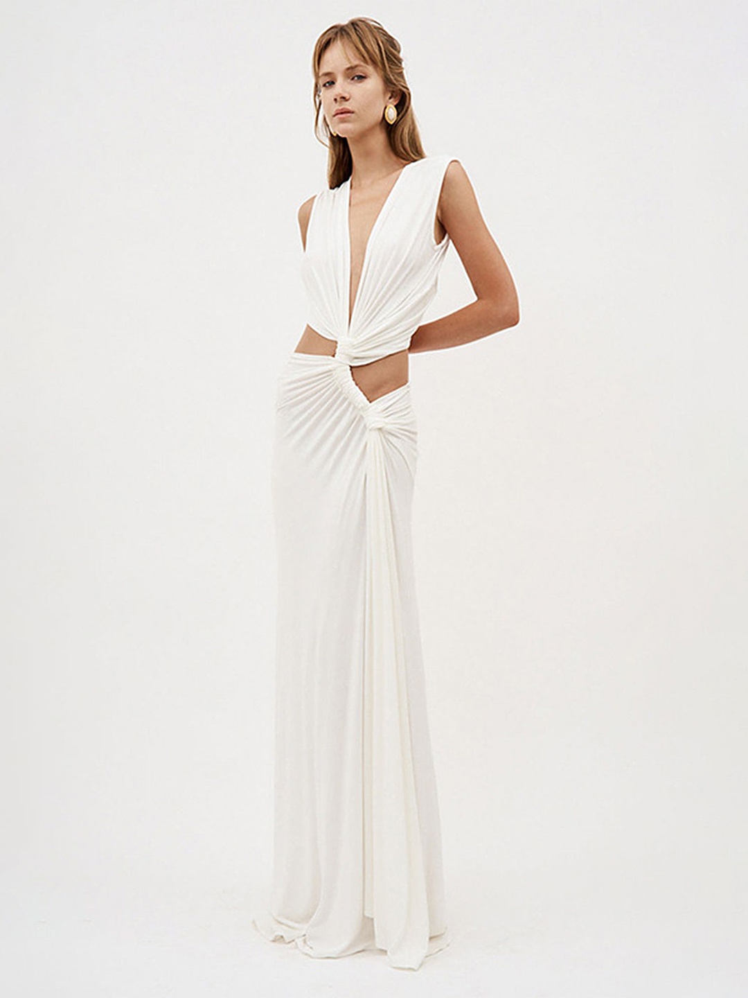 

LULU & SKY Solid V-Neck Sleeveless Maxi Dress, White