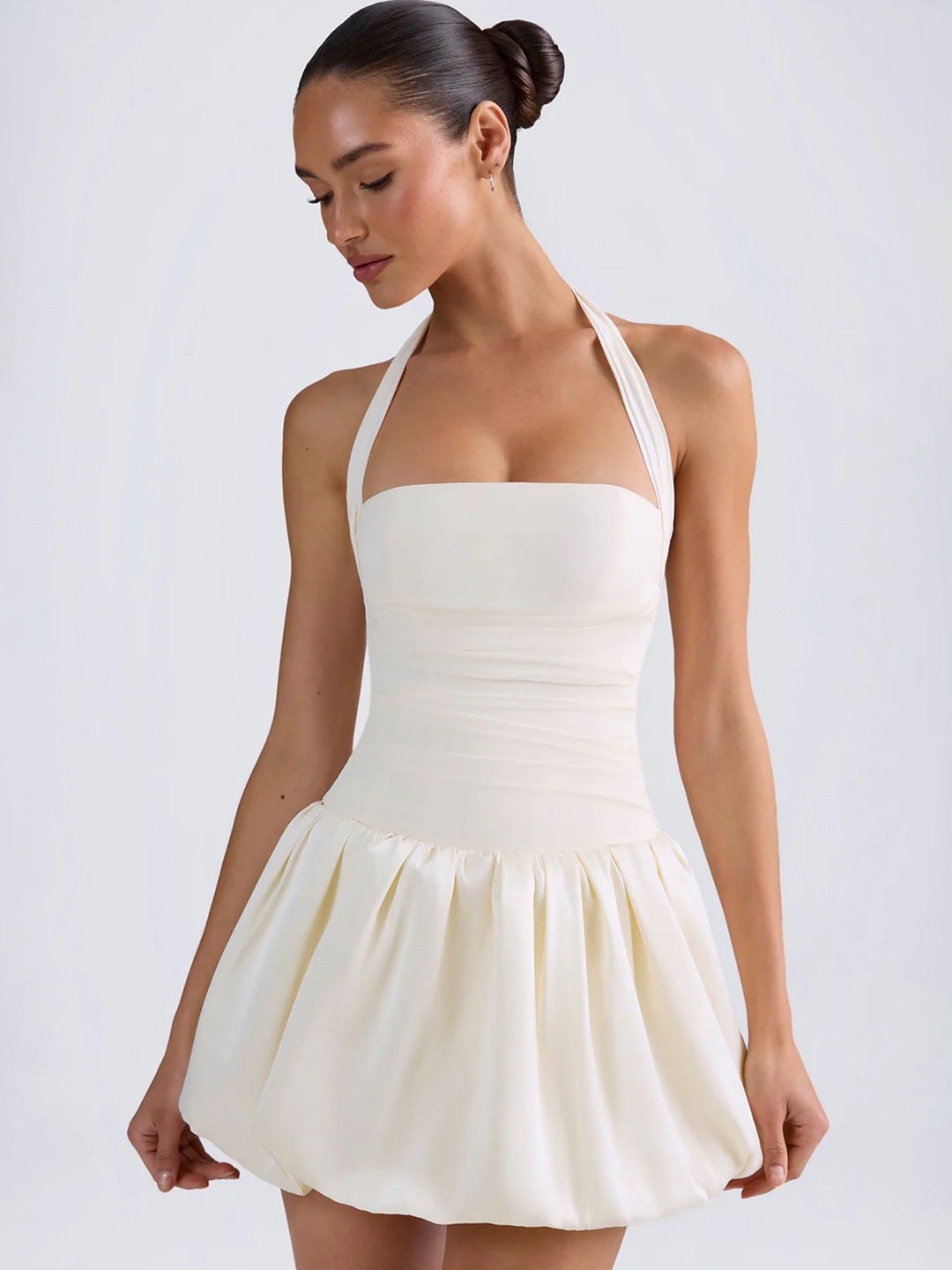 

LULU & SKY Halter Neck Fit & Flare Mini Dress, Beige