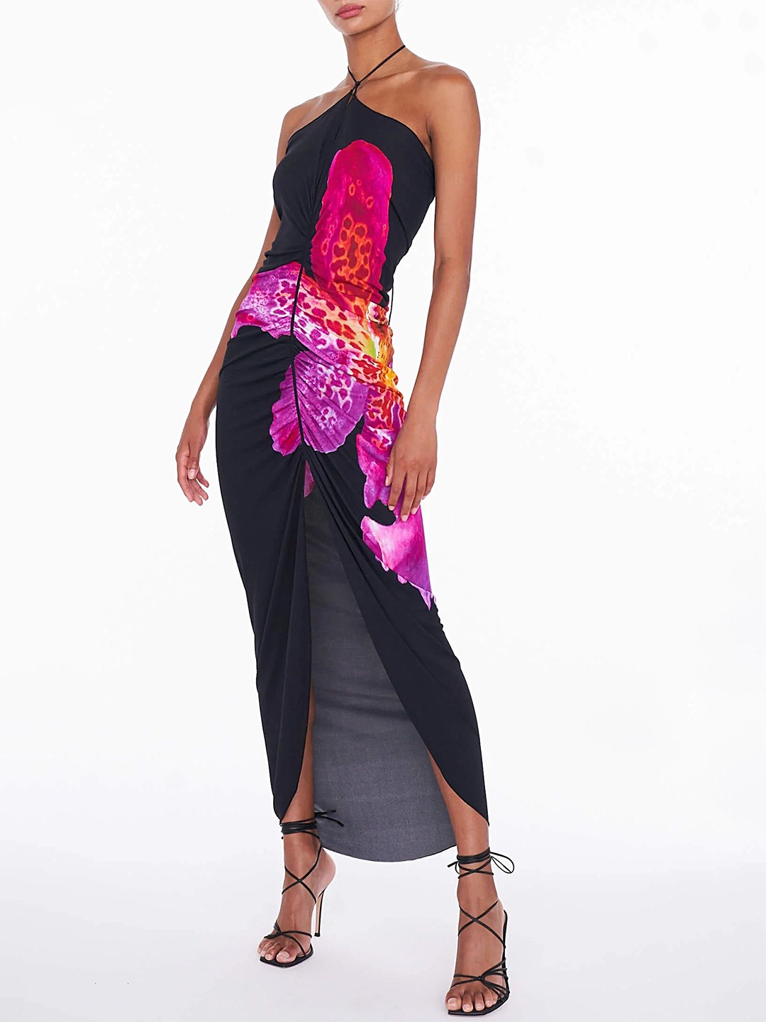 

LULU & SKY Halter Neck High Low Floral Maxi Dress, Rose