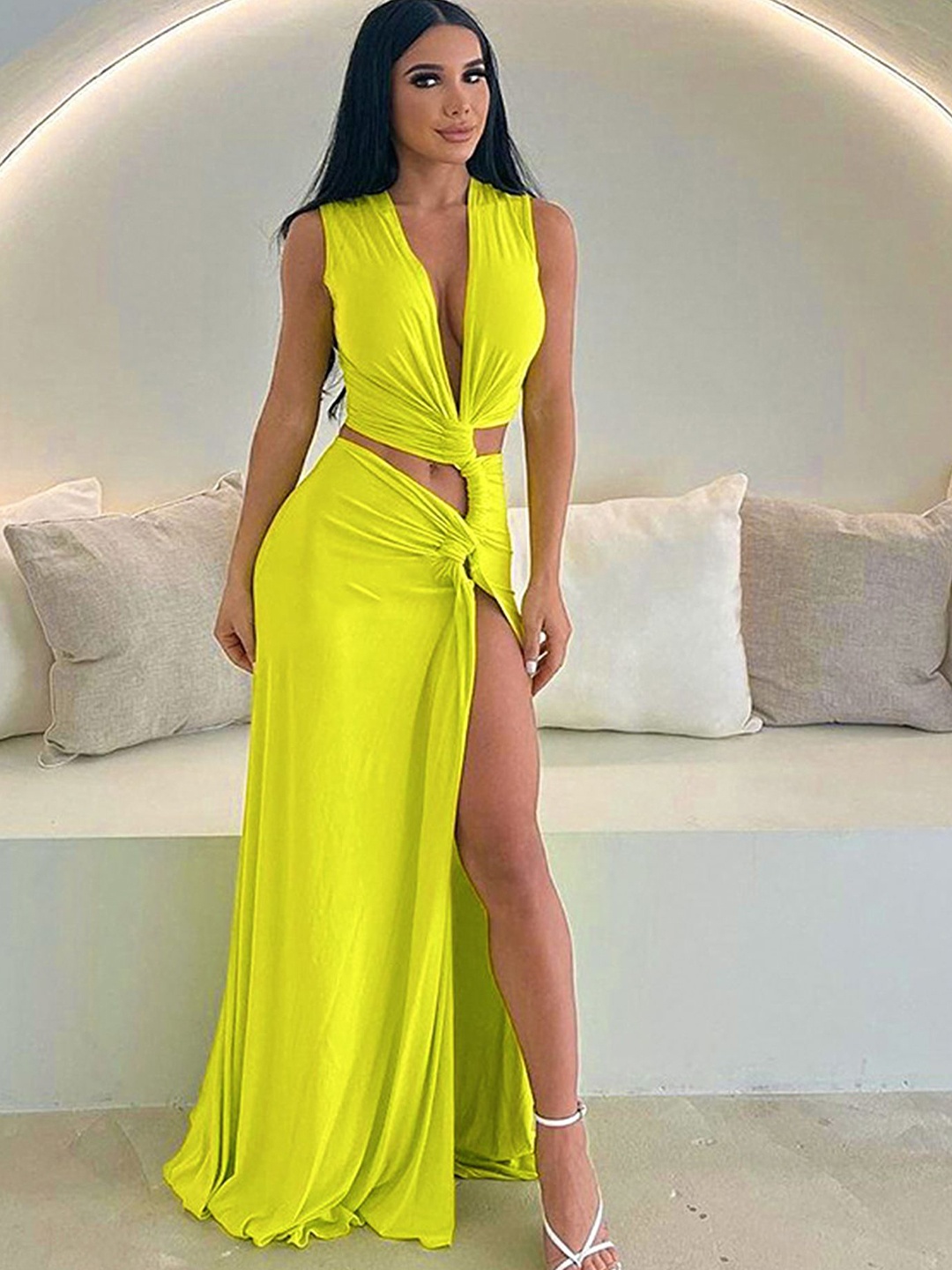 

LULU & SKY Women V-Neck Maxi Dress, Yellow