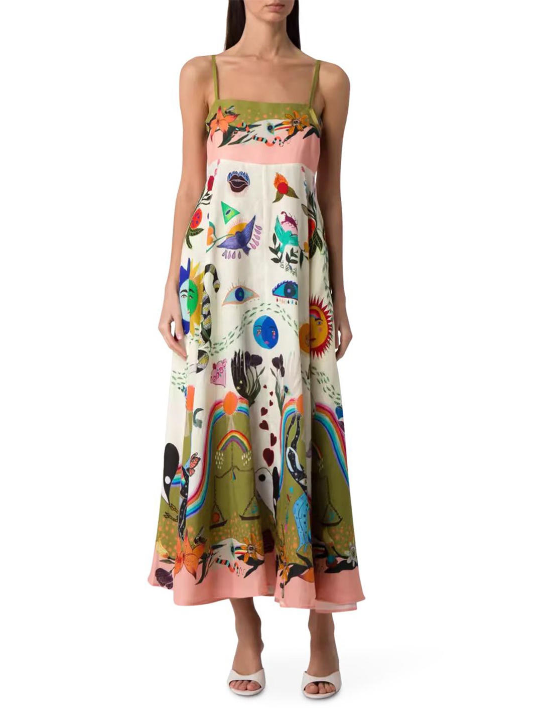 

LULU & SKY Printed Shoulder Straps Sleeveless A-Line Midi Dress, Multi