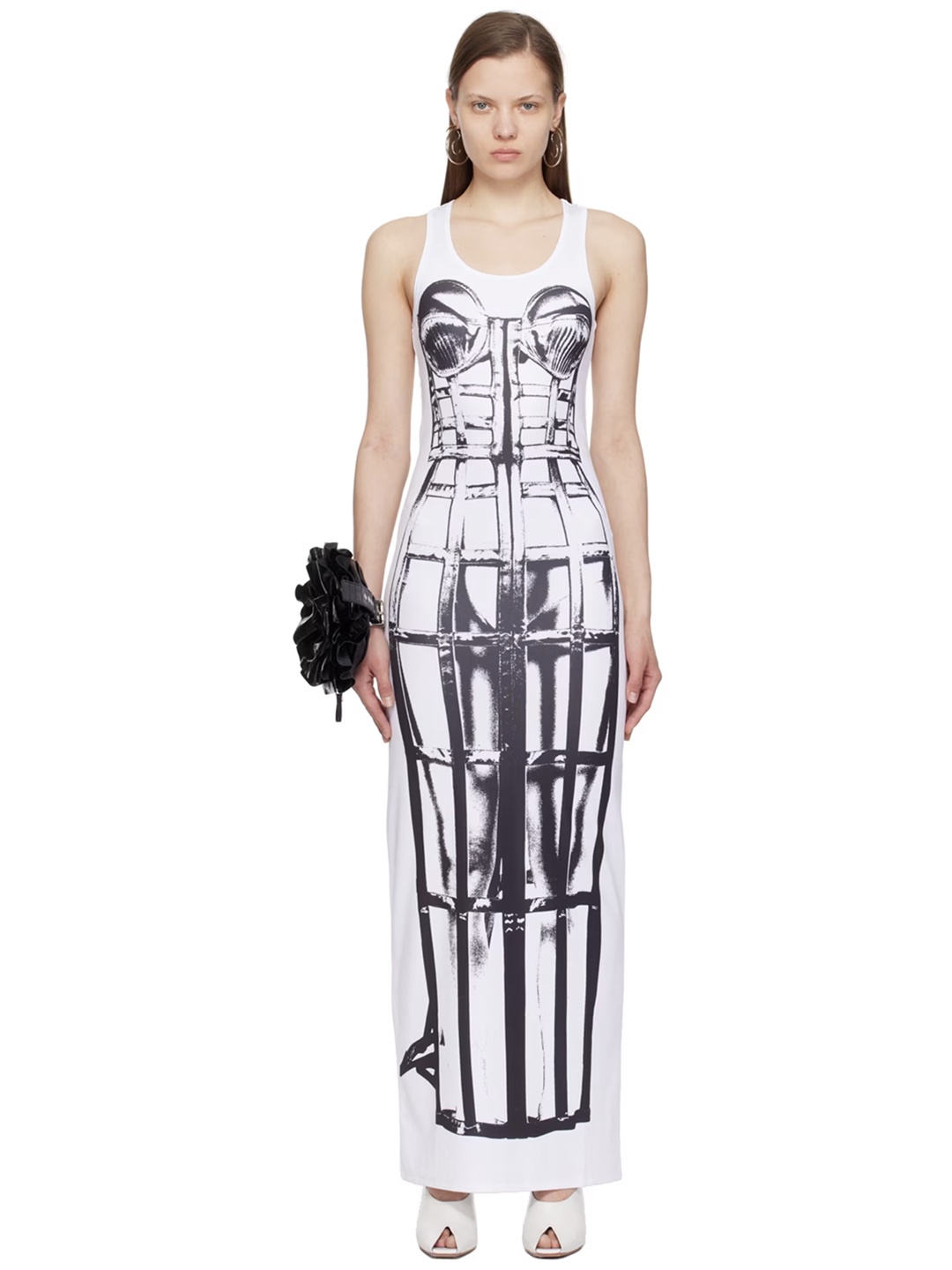 

LULU & SKY Printed Shoulder Straps Printed Maxi Dress, White
