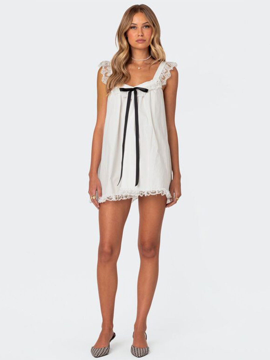 

LULU & SKY A-Line Mini Lace Dress, White