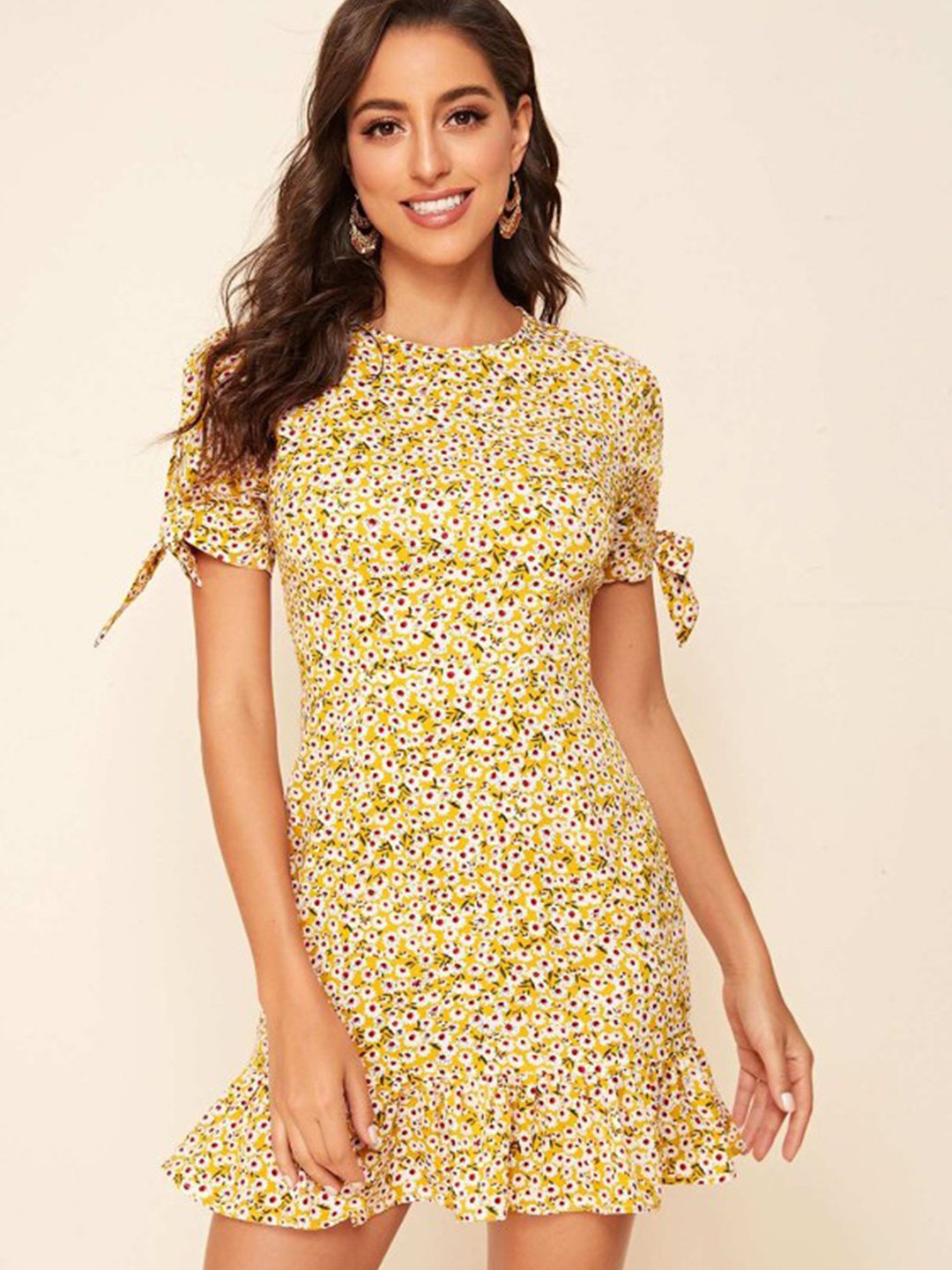 

LULU & SKY Floral Printed A-Line Dress, Yellow