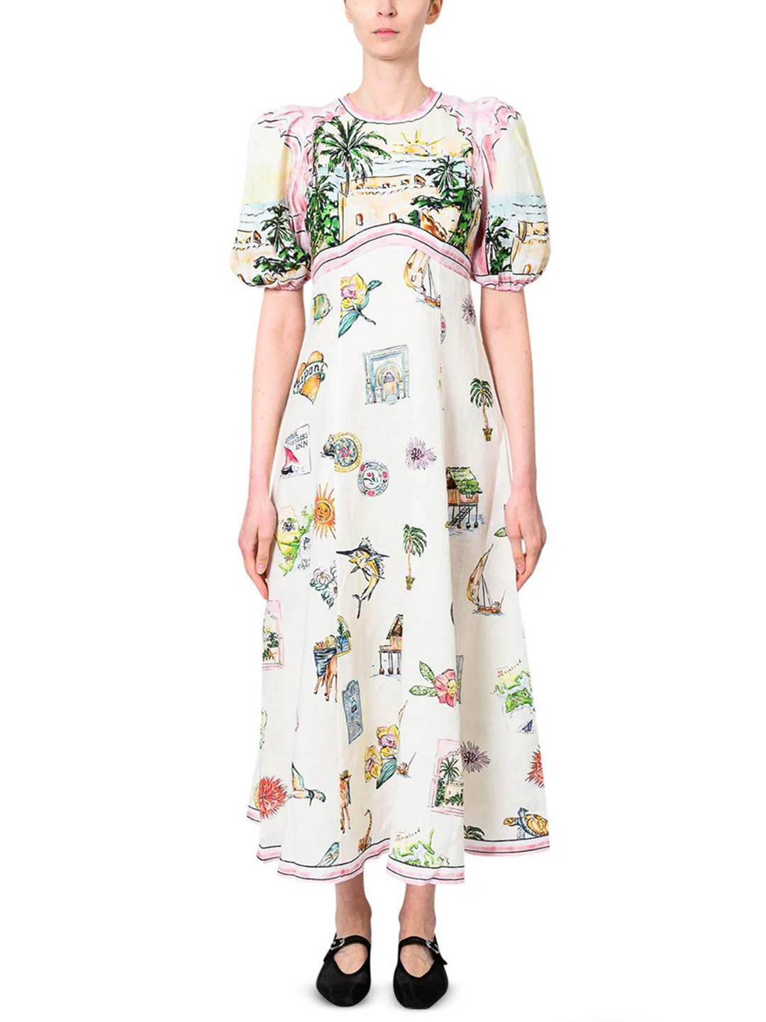 

LULU & SKY Puff Sleeve A-Line Midi Dress, White