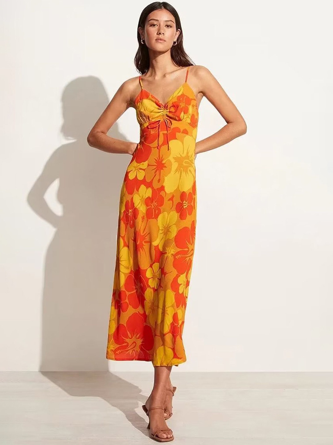 

LULU & SKY Floral Printed Empire Midi Dress, Orange