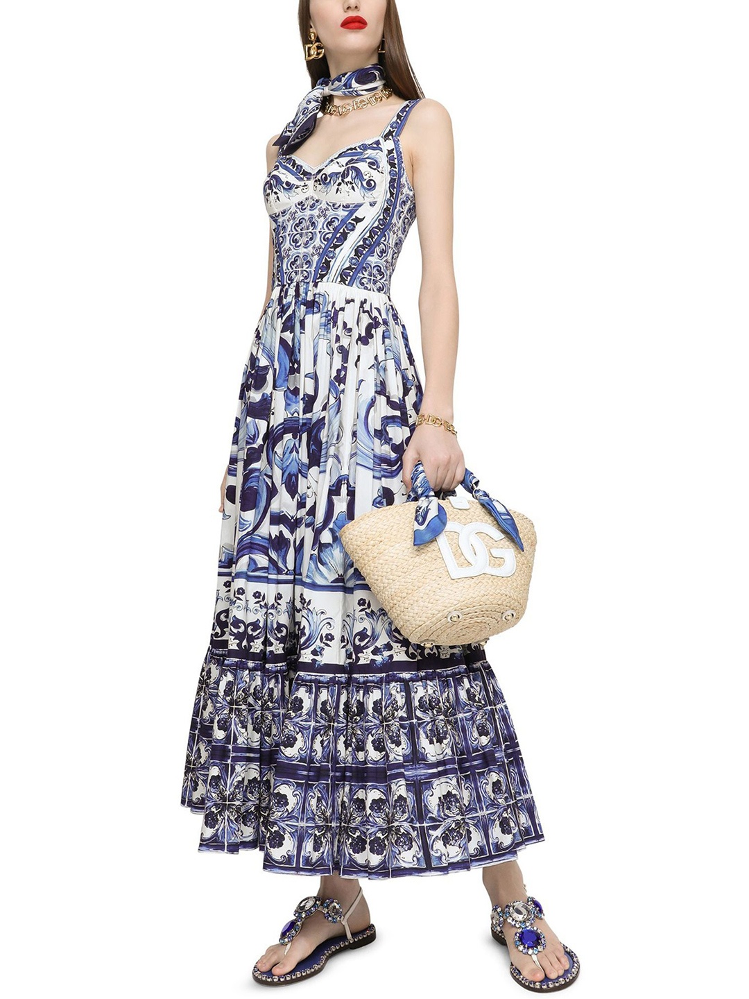 

LULU & SKY Ethnic Motifs Printed Sweetheart Neck Fit & Flare Maxi Dress, White