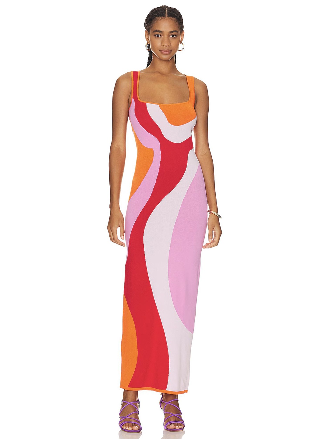 

LULU & SKY Square Neck Seevelass Abstract Sheath Dress, Pink
