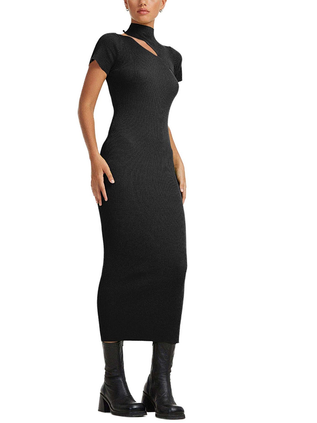 

LULU & SKY Mock Neck Bodycon Midi Dress, Black