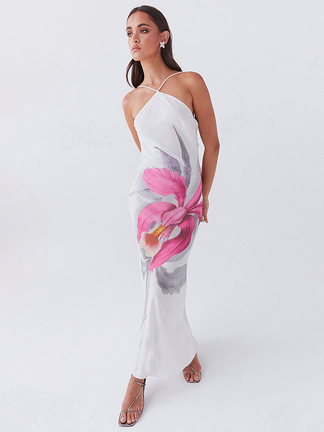 

LULU & SKY Floral Printed Shoulder Straps Maxi Dress, Pink