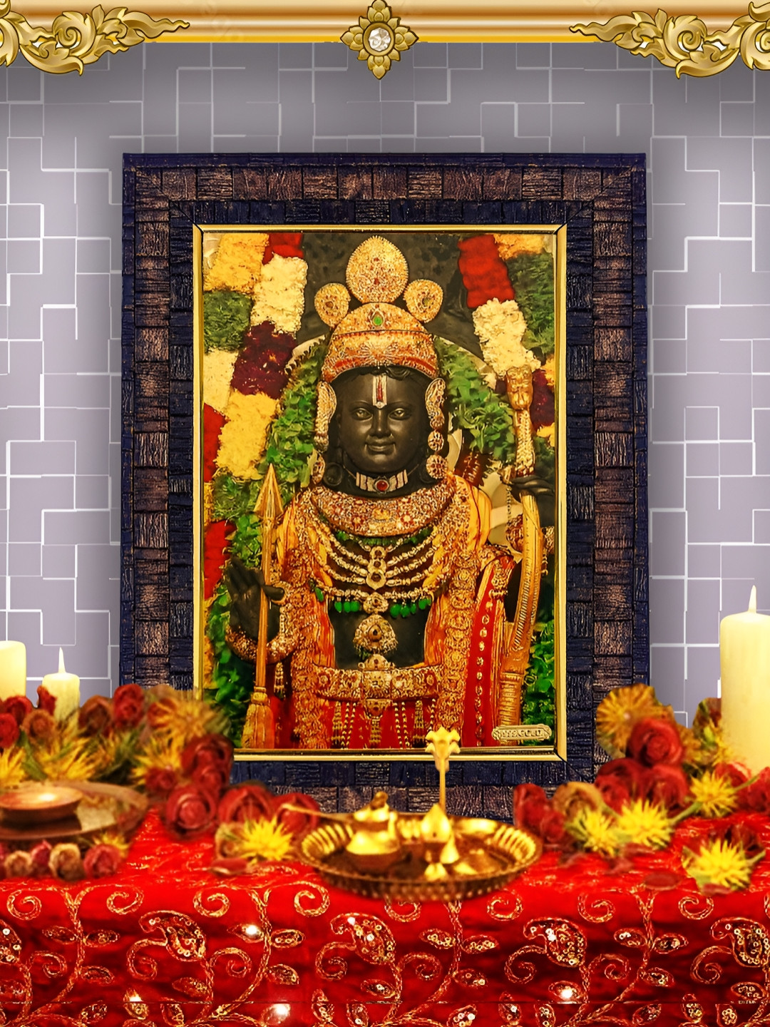 

Hawai Gold-Toned & green Lord Ayodhya Ram Lalla Wooded Wall Photo Frames
