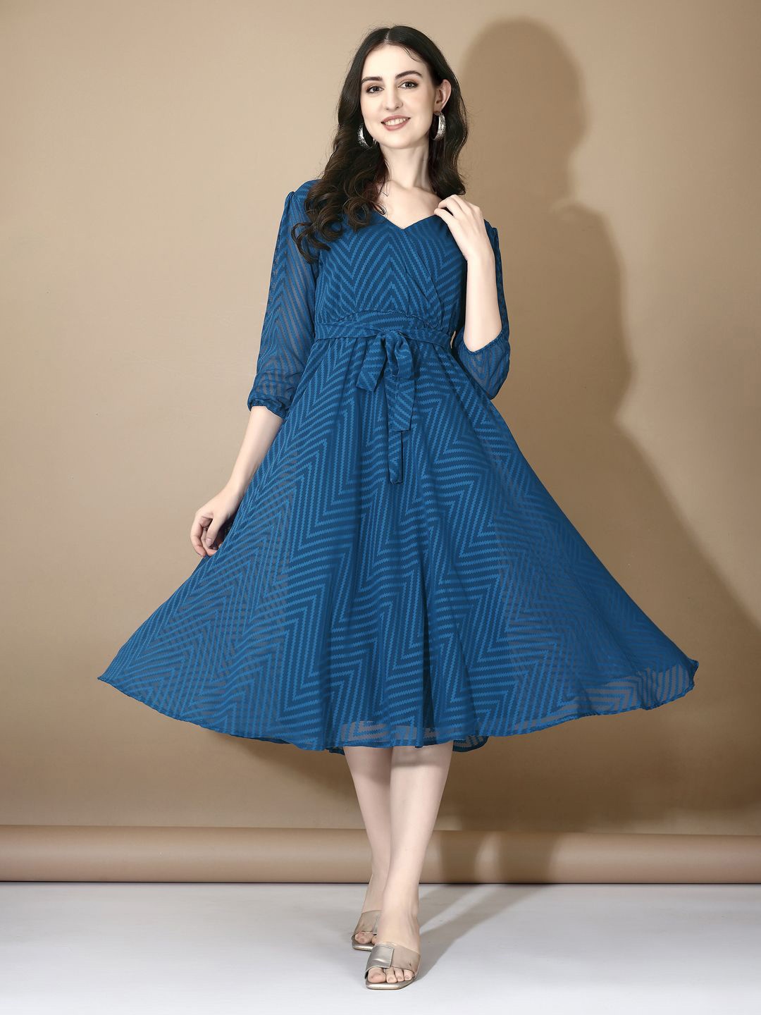 

Fashion Basket Printed Georgette A-Line Midi Dress, Blue