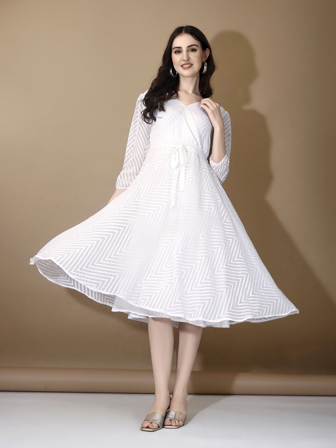 

Fashion Basket Georgette Fit & Flare Midi Dress, White
